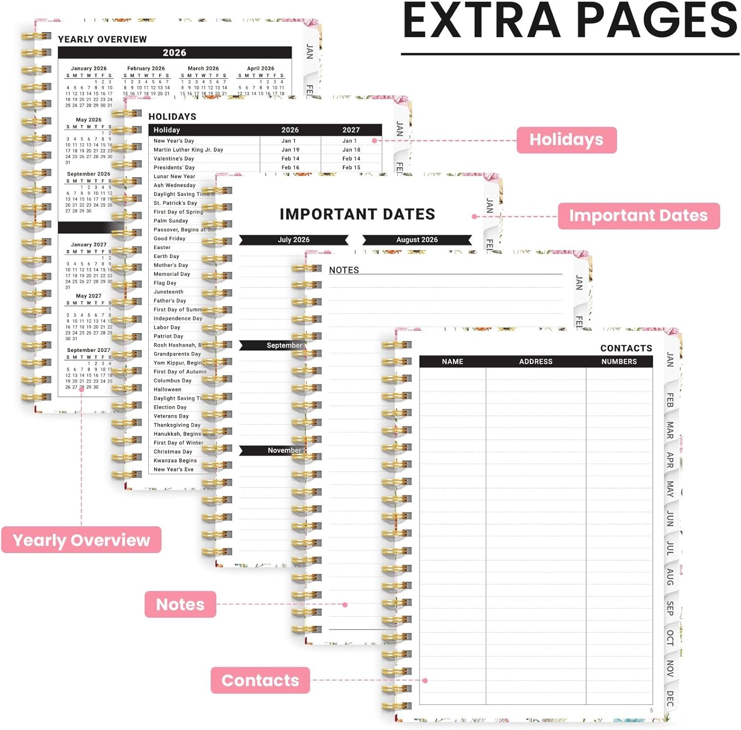 2026 Weekly and Monthly Planner Hardcover Spiral Bound Wildflowers 6.3″ x 8.5″