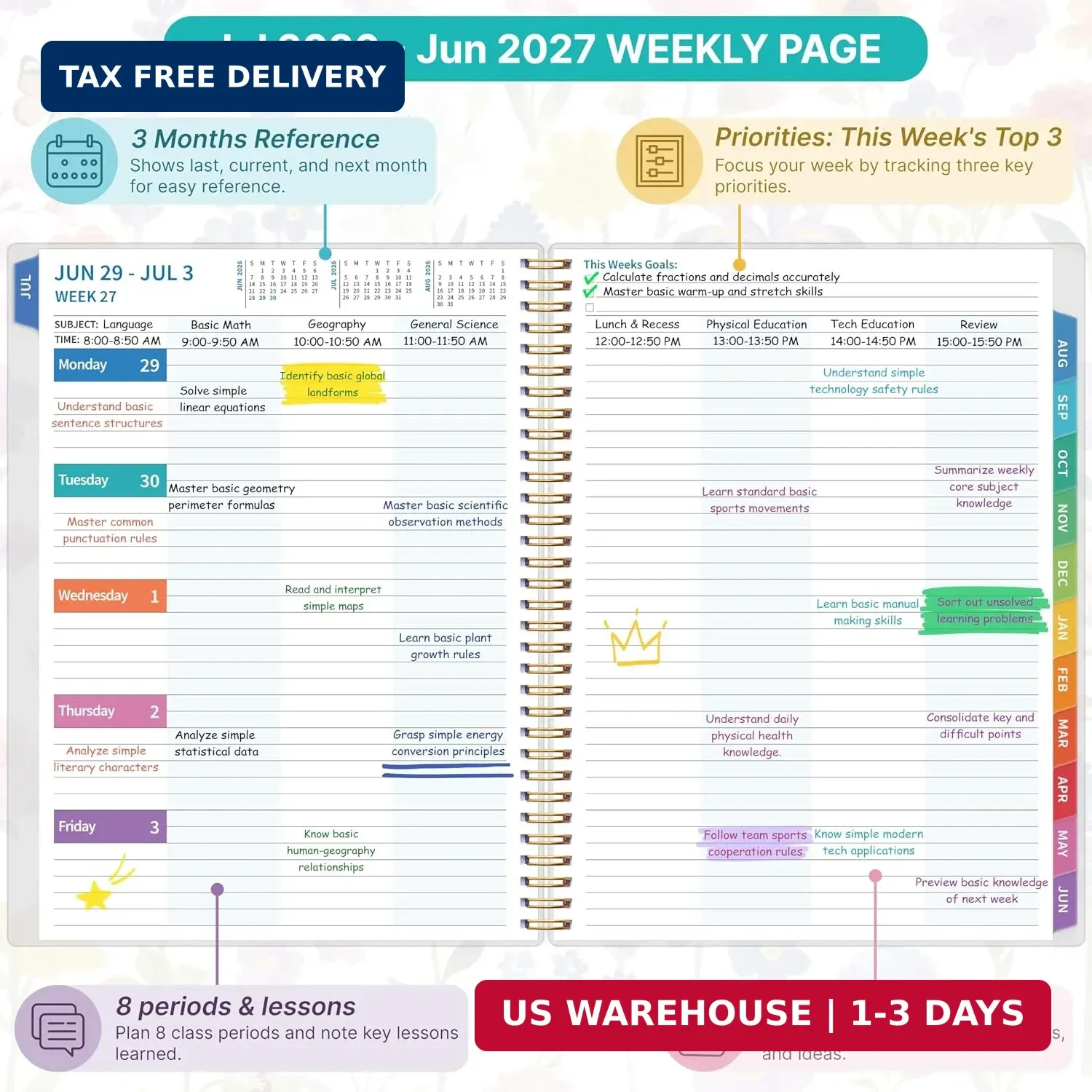 Teacher Planner 2026-2027, Teacher Planner for Academic Year, July 2026 – June 2