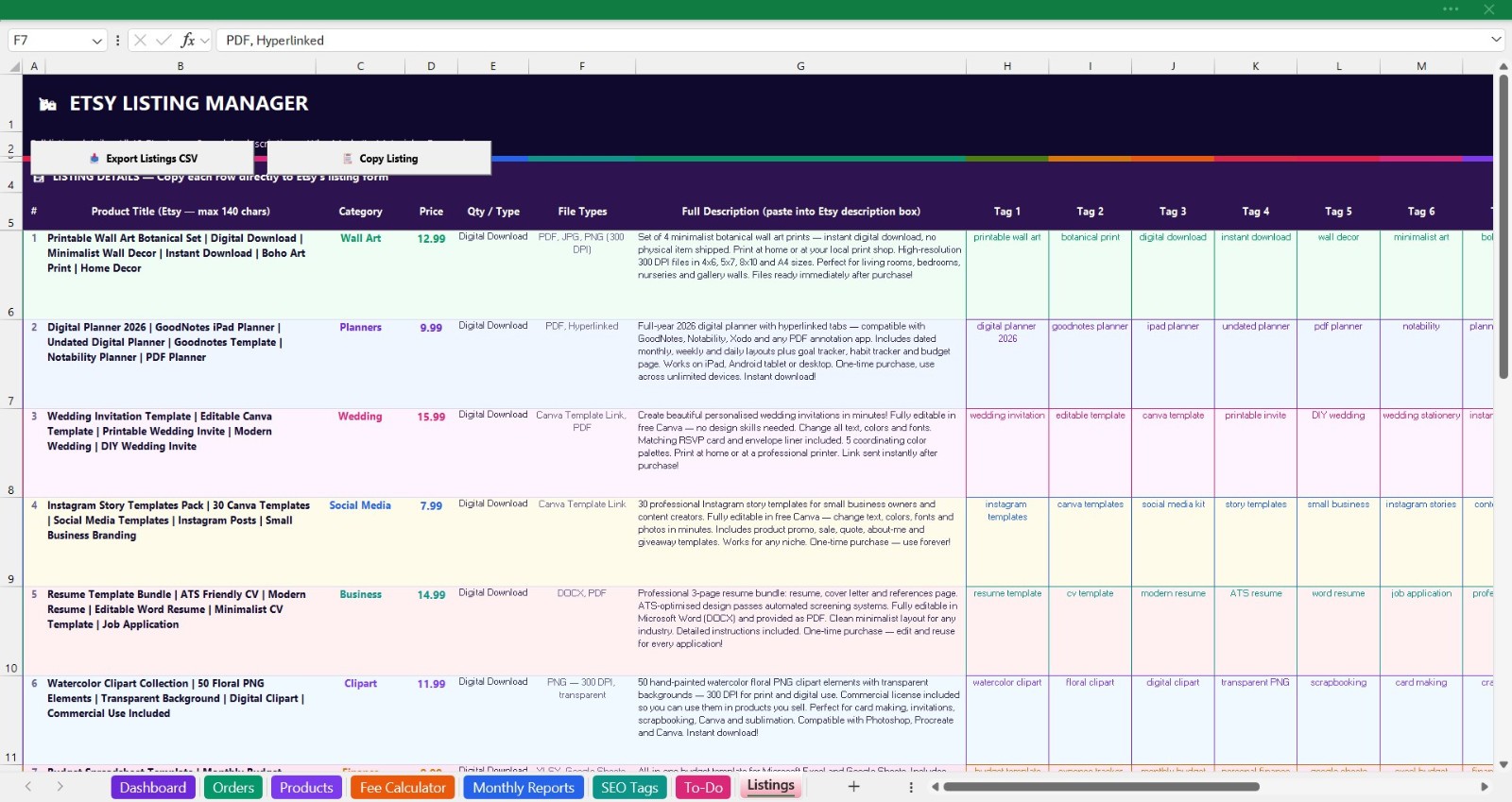 Sales Tracker | Fee Calculator | Digital Product Shop Manager | Instant Download