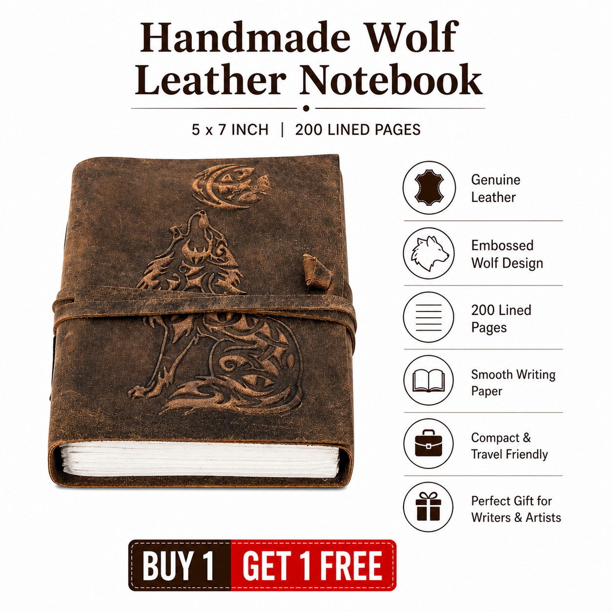 Vintage Leather Journal Handmade Writing Diary 7×5 Lined 200 Buy 1 Get 1 Free