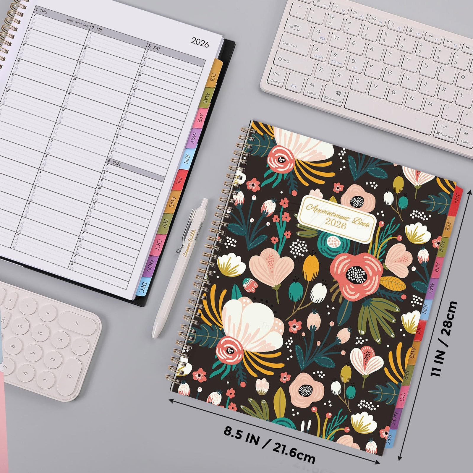 SKYDUE 2026 Appointment Book, 8.5″ x 11″, Hourly Planner Letter, Black Flower