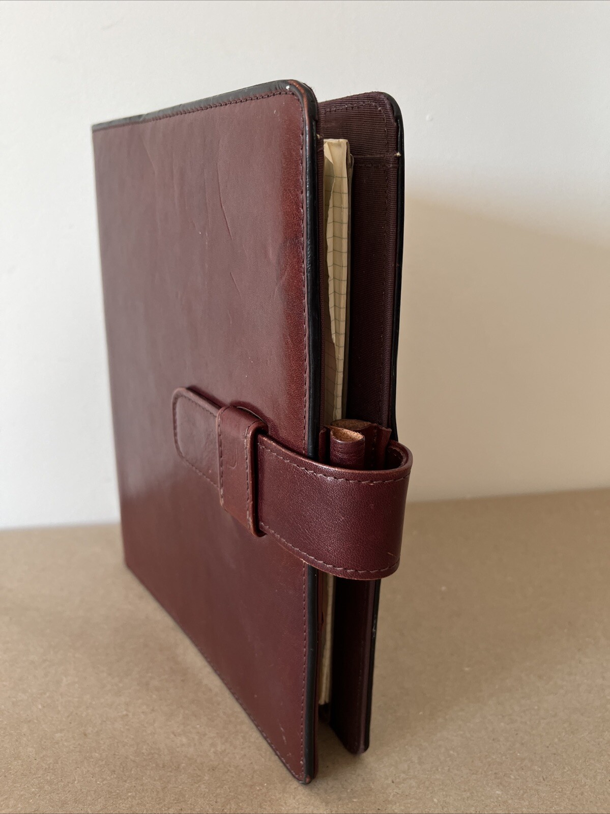 Day-Timer Planner Binder Brown Leather 7 Rings Loose Leaf USA Made 1996 Vintage