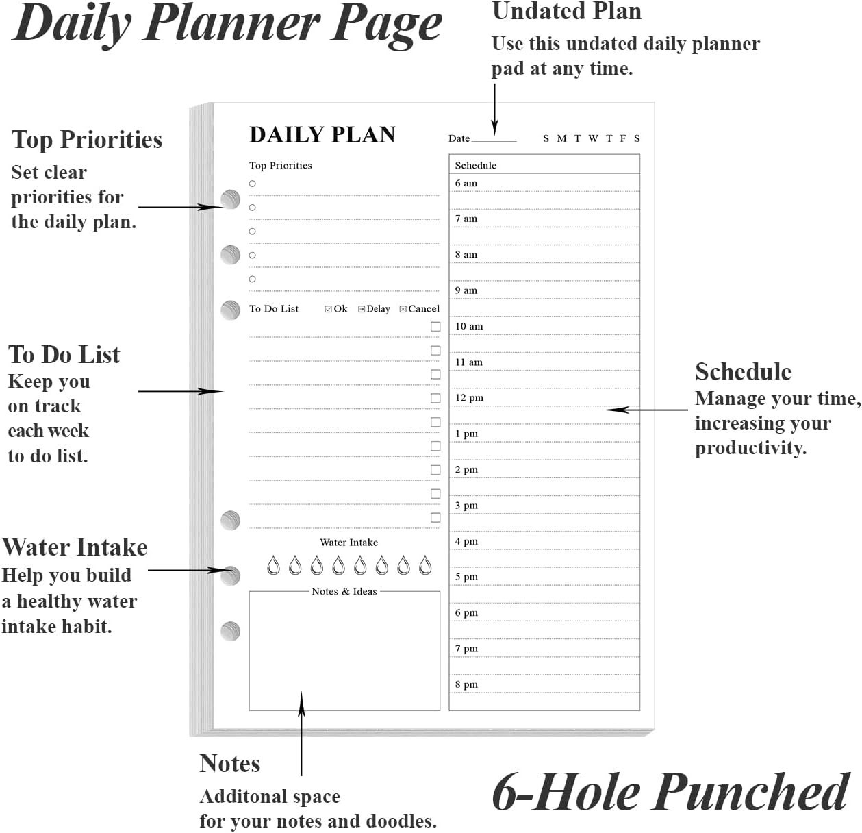 6-Hole Punched To Do List Insert – Daily Refill for A5 Binder,100 Sheets/200 …