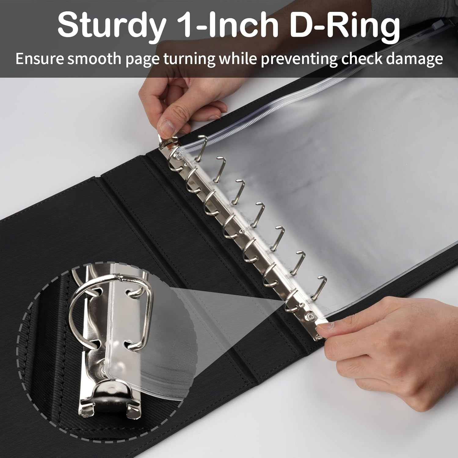 Professional Check Binder 7 Ring PU Leather 3 on a Page Business Checks w/Zipper