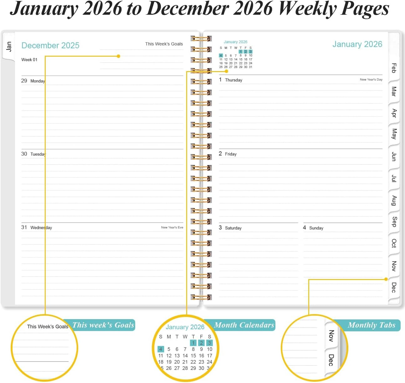 2026 Planner – A5 Weekly & Monthly Planners Spiral Bound, January 2026