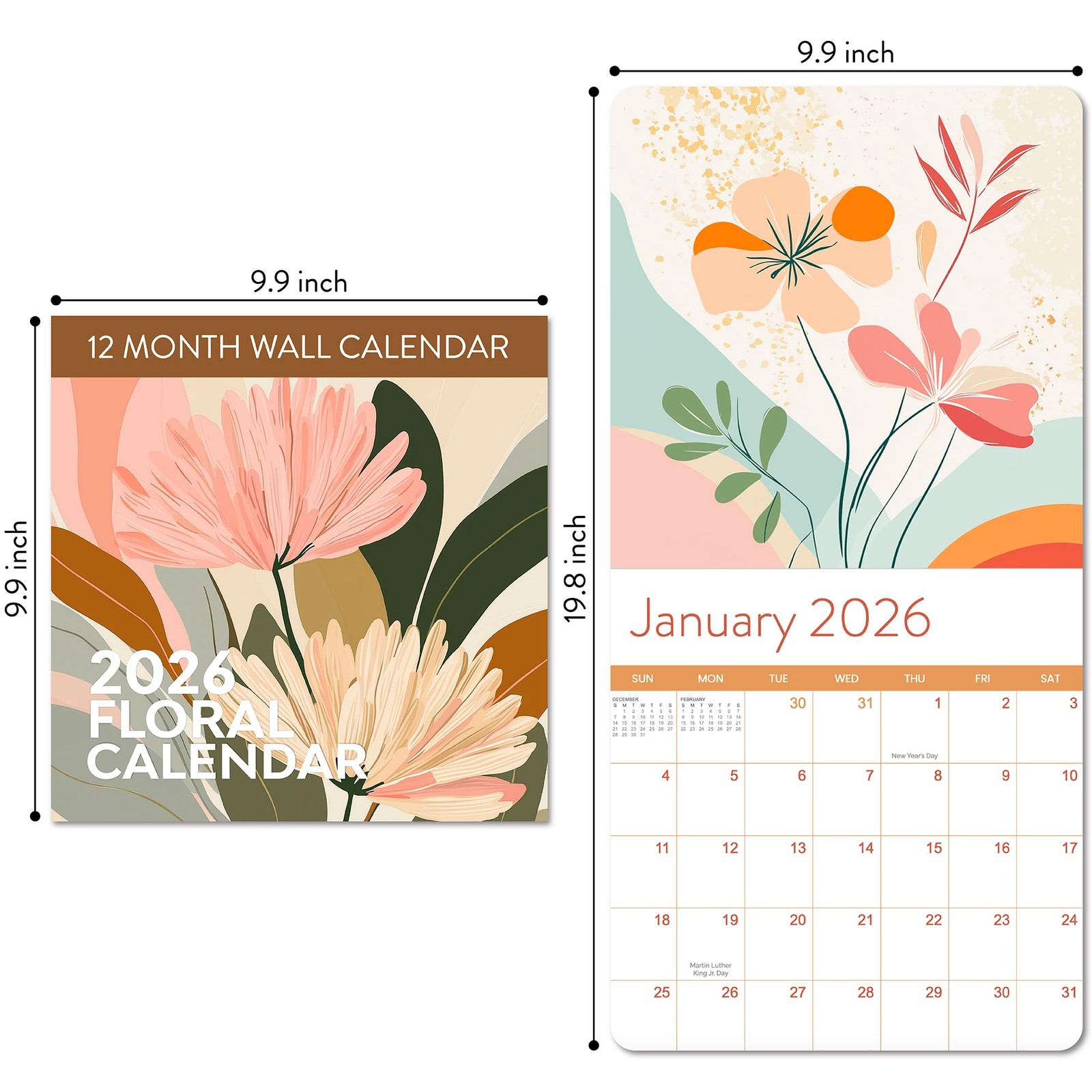 2026 Floral Art Calendar | Modern Deco Flower Wall 2026