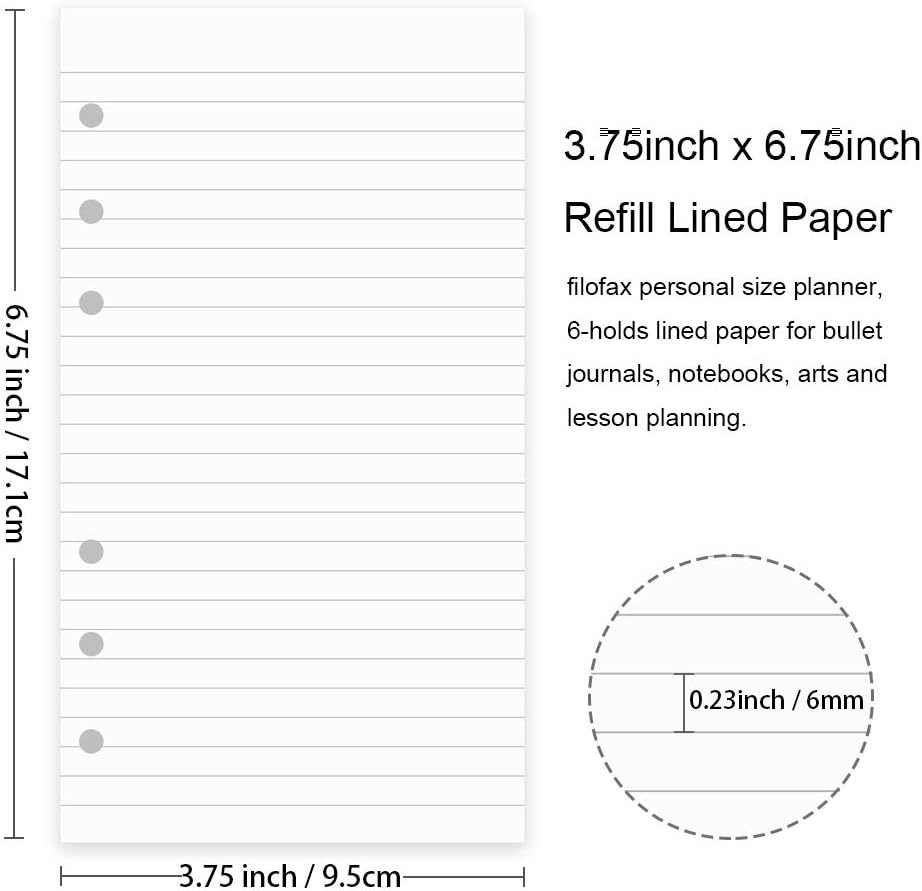 Acid-Free 100gsm A6 Lined Paper – 6 Hole Punched for Planner Inserts, 100 Sheets