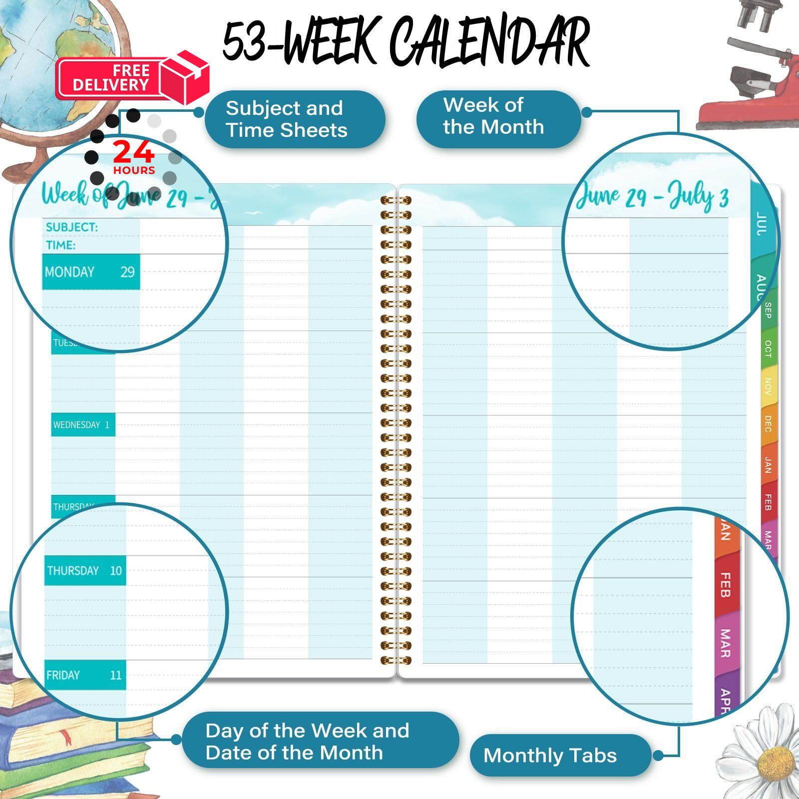 2026-2027 Teacher Planner, July 2026 – June 2027, 8.5″ x 11″, Multicolored