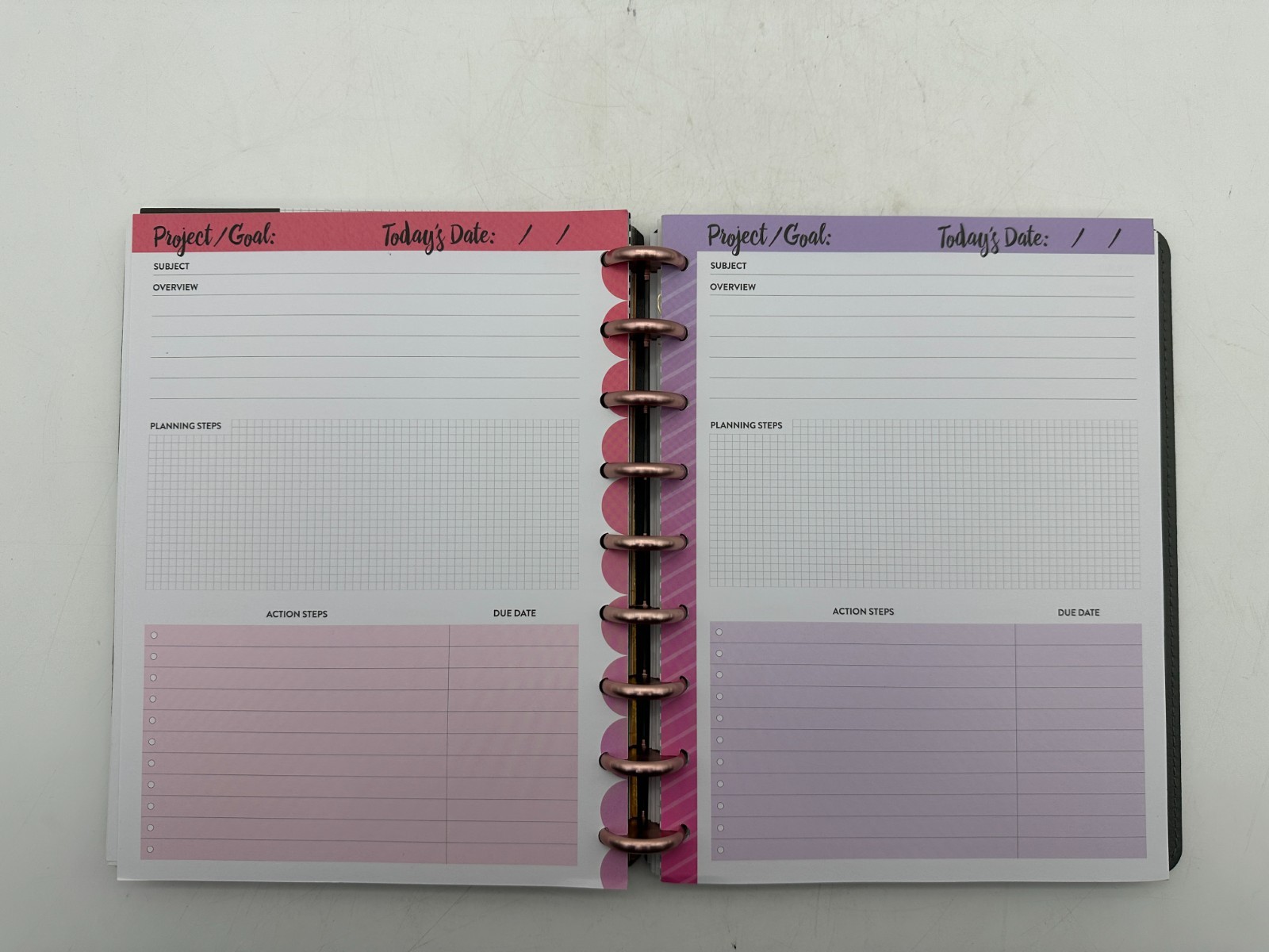 Inkwell Press Disc Bound Planner Grey Vegan Leather Cover Rose Gold Discs