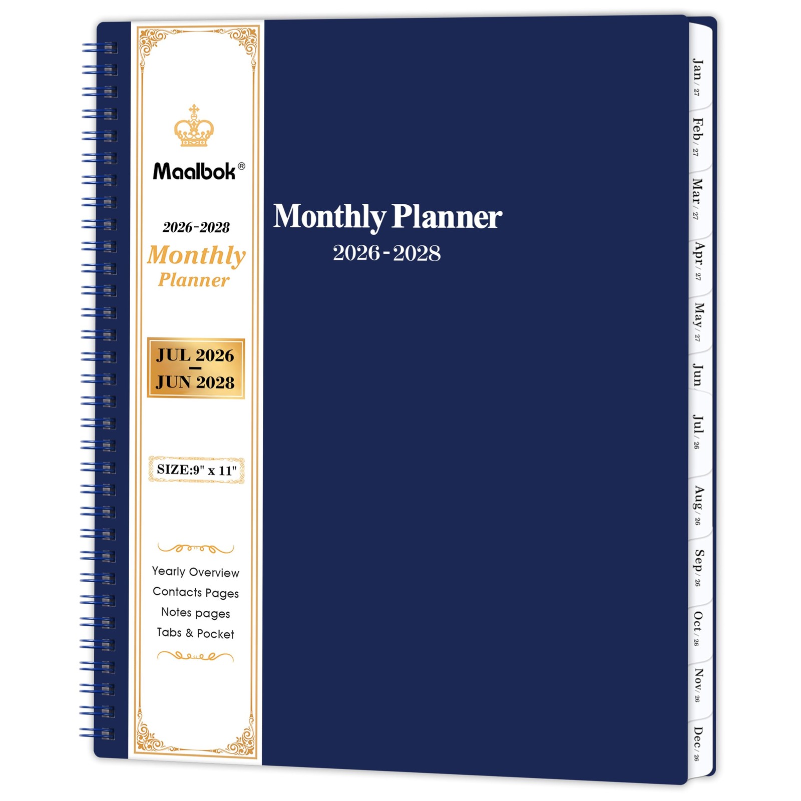 2026-2028 Monthly Planner – Calendar 9″ x 11″, Navy Blue