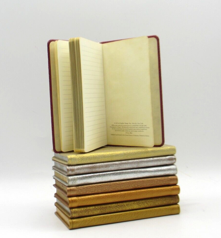 Personal Pocket Notebook Leather Softcover 3×5″ Lined Pages Graphic Image Gold