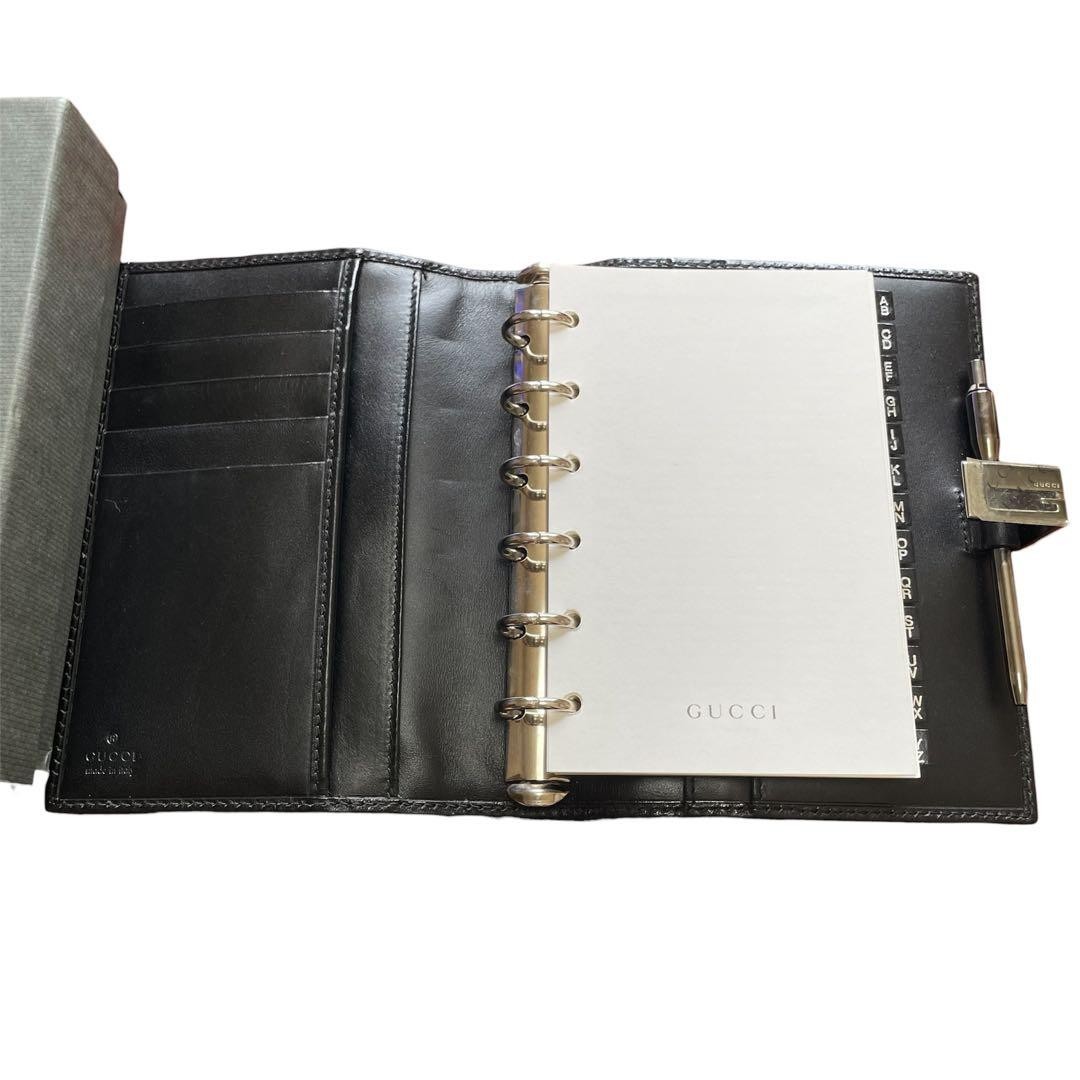 GUCCI Black Nylon System Planner Slide Button W/Ballpoint Pen Unisex Used Japan