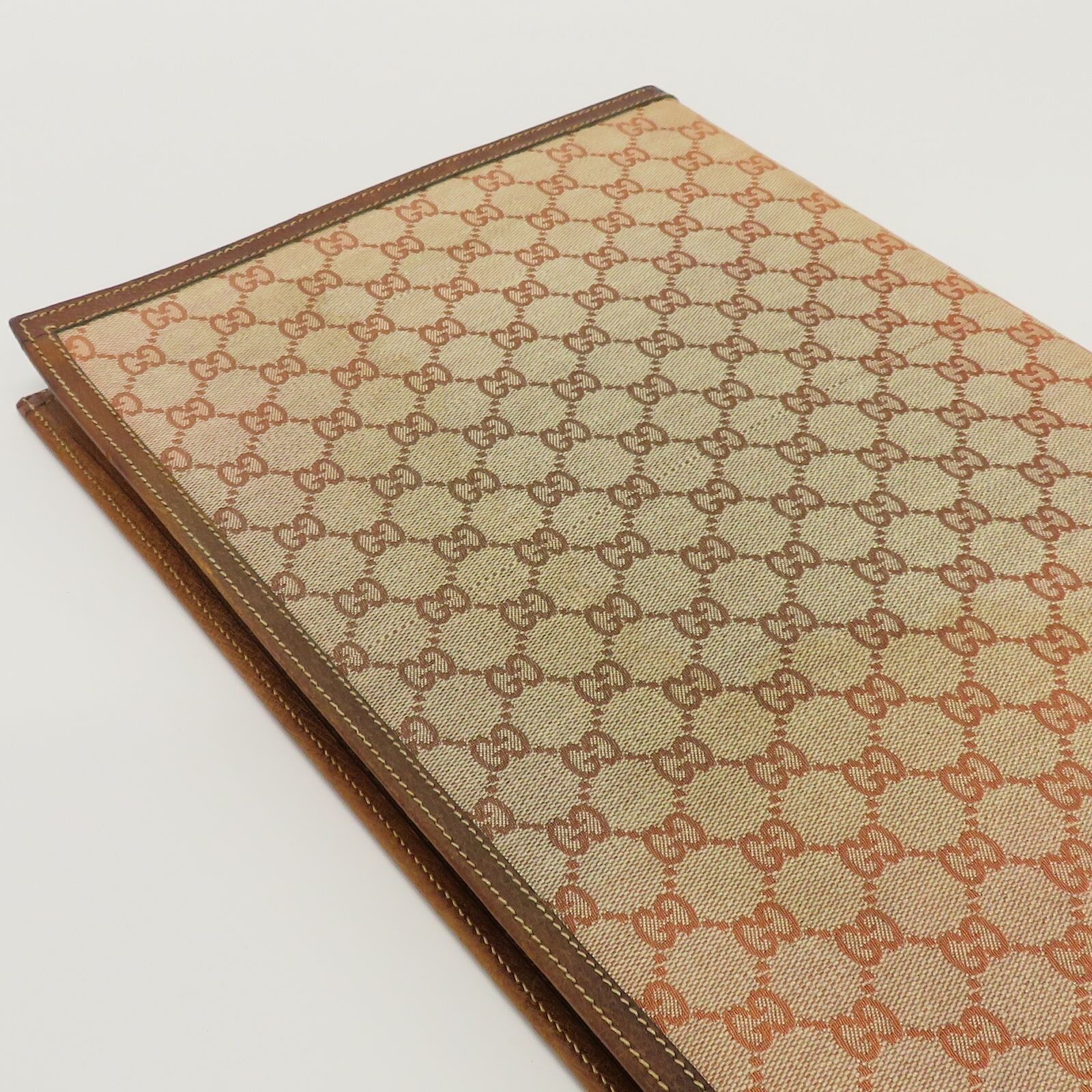 Gucci Vintage GG Canvas Leather Memo Pad Document Case File Brown 23.5x37cm