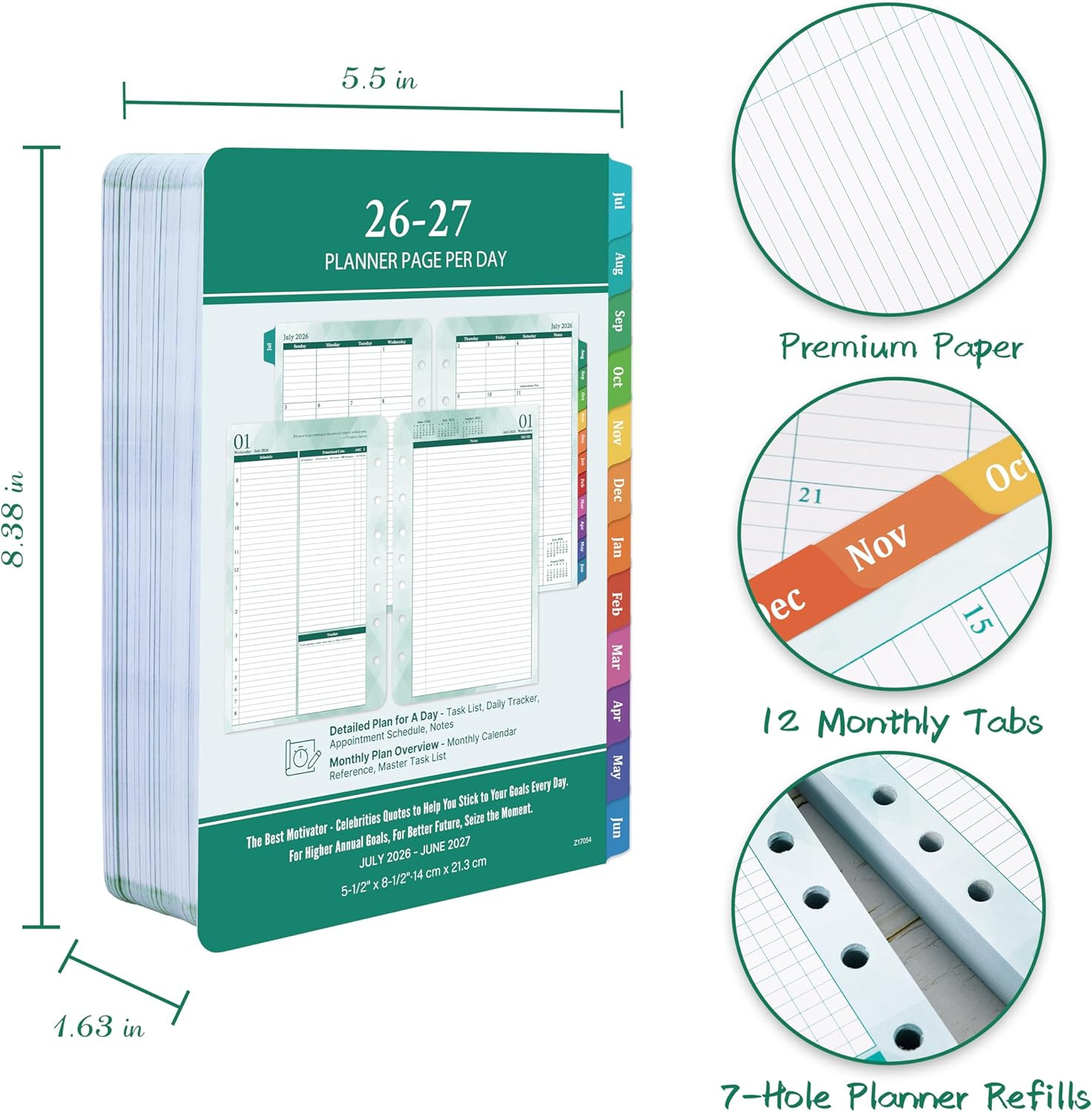 2026-2027 Planner Refills – Jul.2026 – Jun.2027, Two Pages Per Day Daily ＆ Month