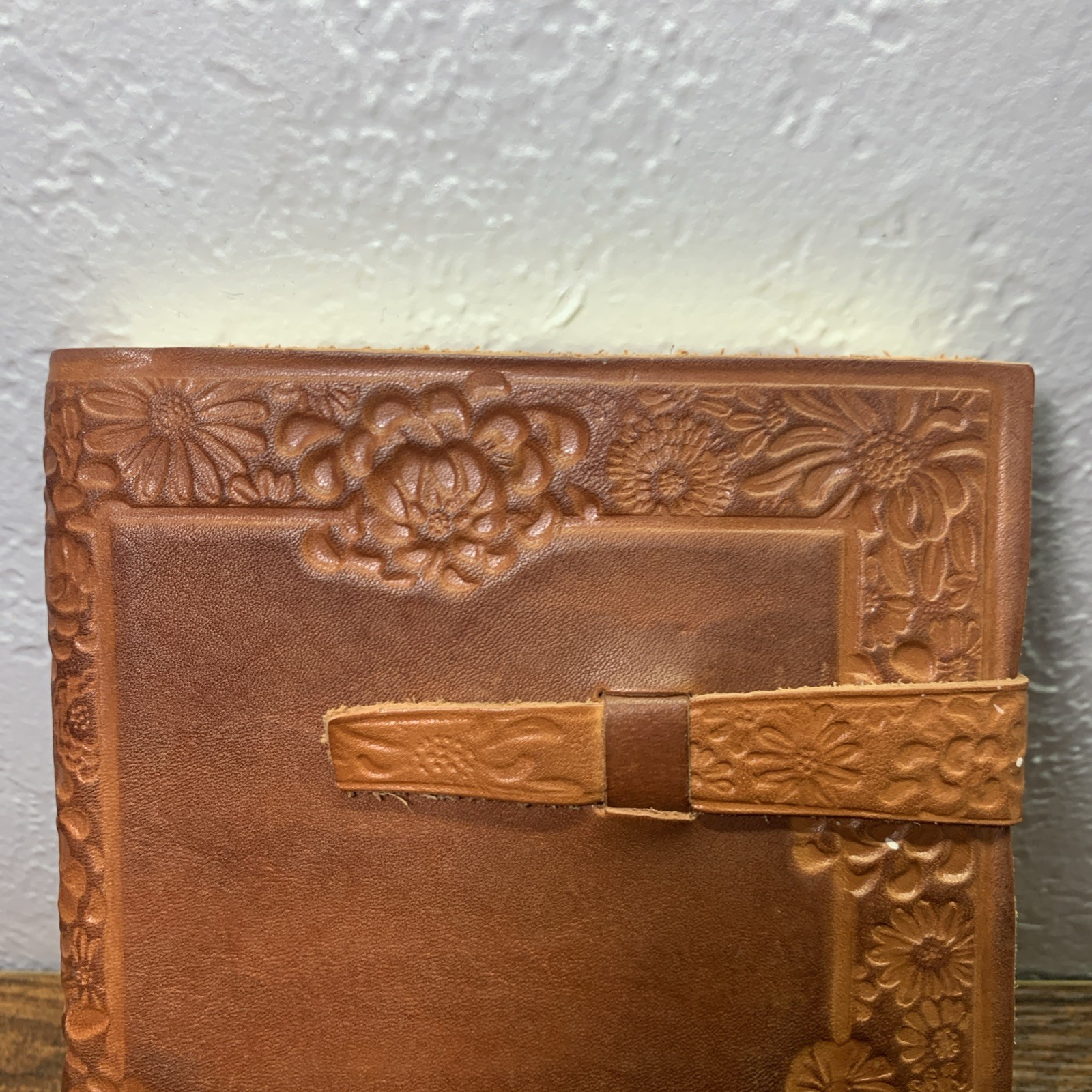 Leather Floral Embossed Journal Notebook with Straps Made in Italy