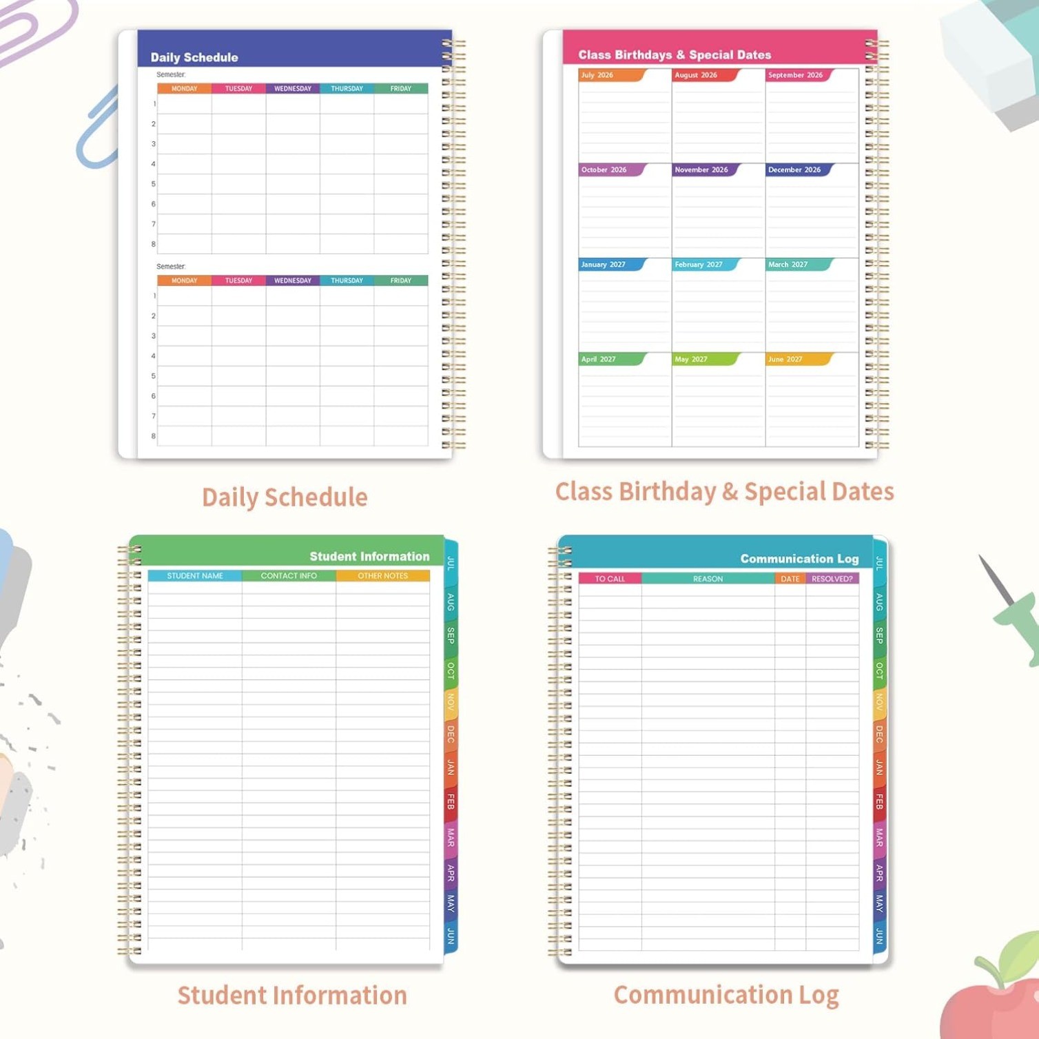 8.5″ x 11″ Teacher Planner July 2026 – June 2027,Academic Planner Lesson Planner