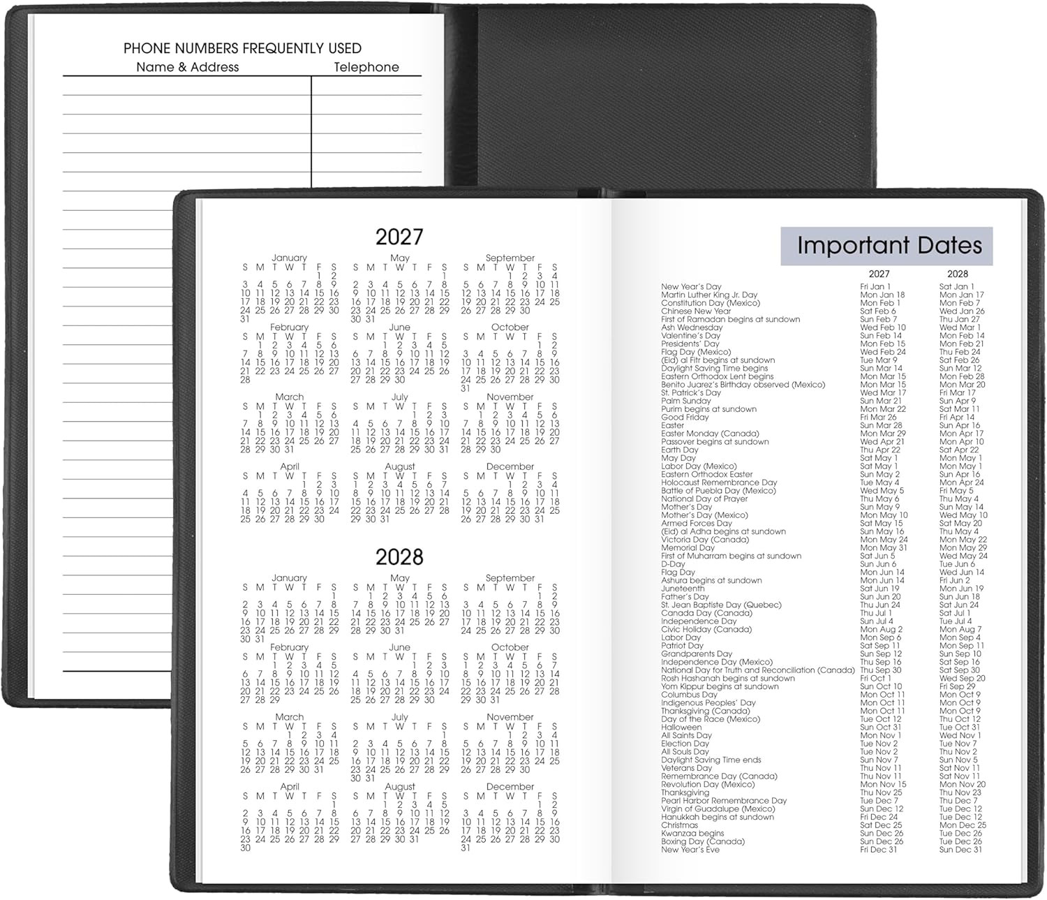 2027 Dayminder Pocket Planner, 14-Month Calendar, Black, 3.5″ x 6