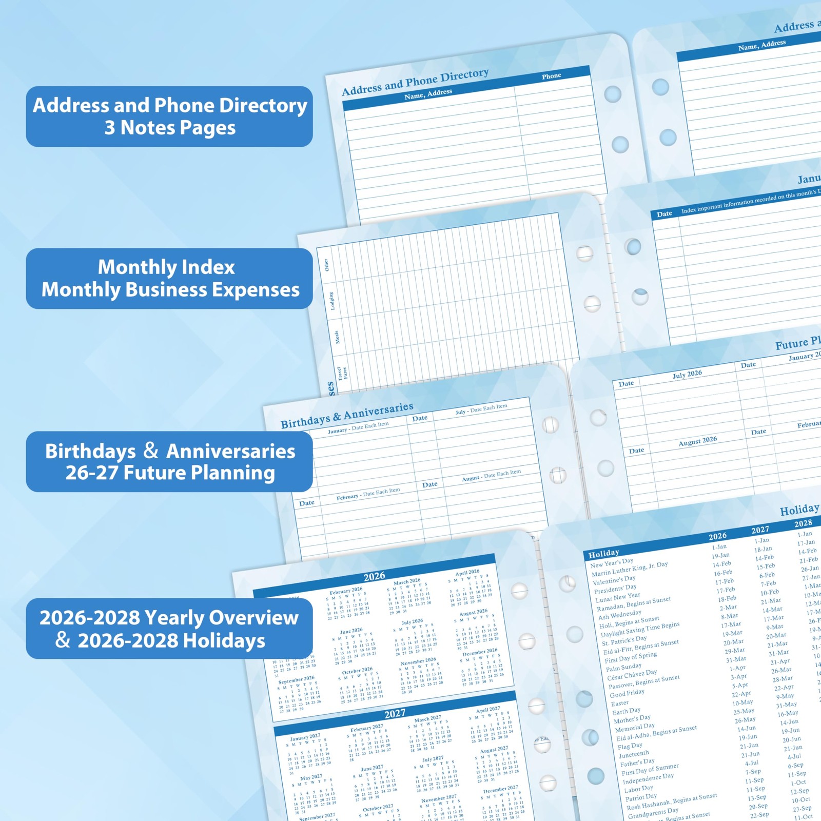 2026-2027 Planner Refills Jul 2026 – Jun 2027, Two Pages Per Day Daily & Monthl