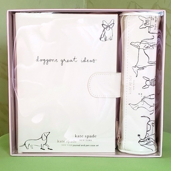 KATE SPADE DOG PARTY JOURNAL + PEN/PENCIL CASE SET:NWT