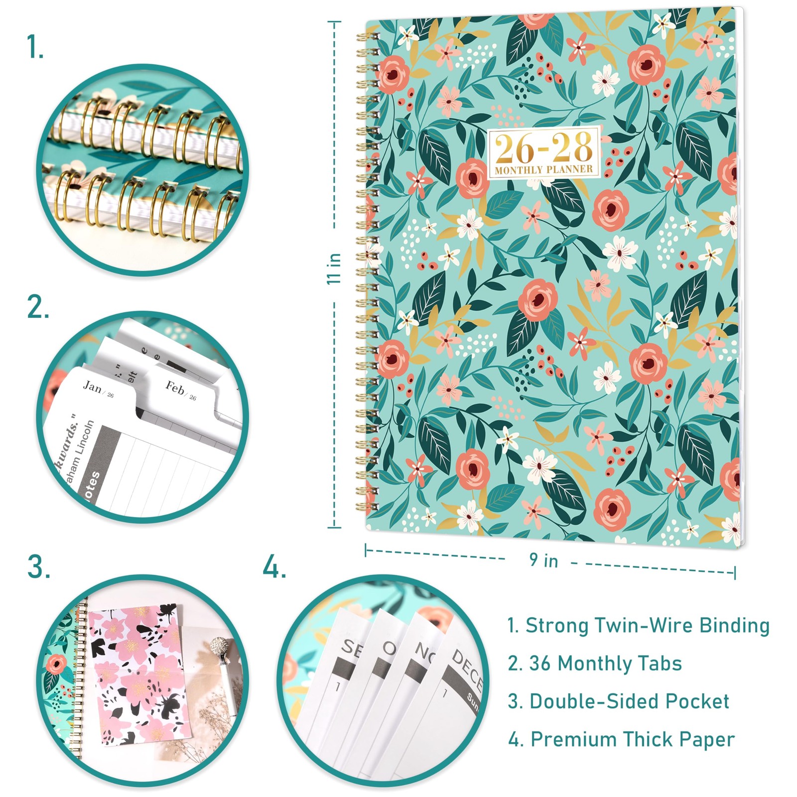 2026-2028 Monthly Planner/Calendar – JAN. 2026 – DEC. 2028, 9″ × 11″, 3 Year …