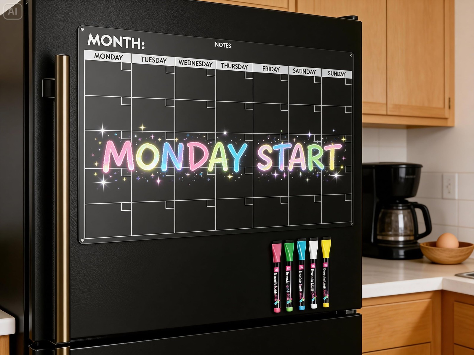 Fridge Calendar Acrylic 17×12”, Start Monday | Magnetic 17″ x 12″, Clear