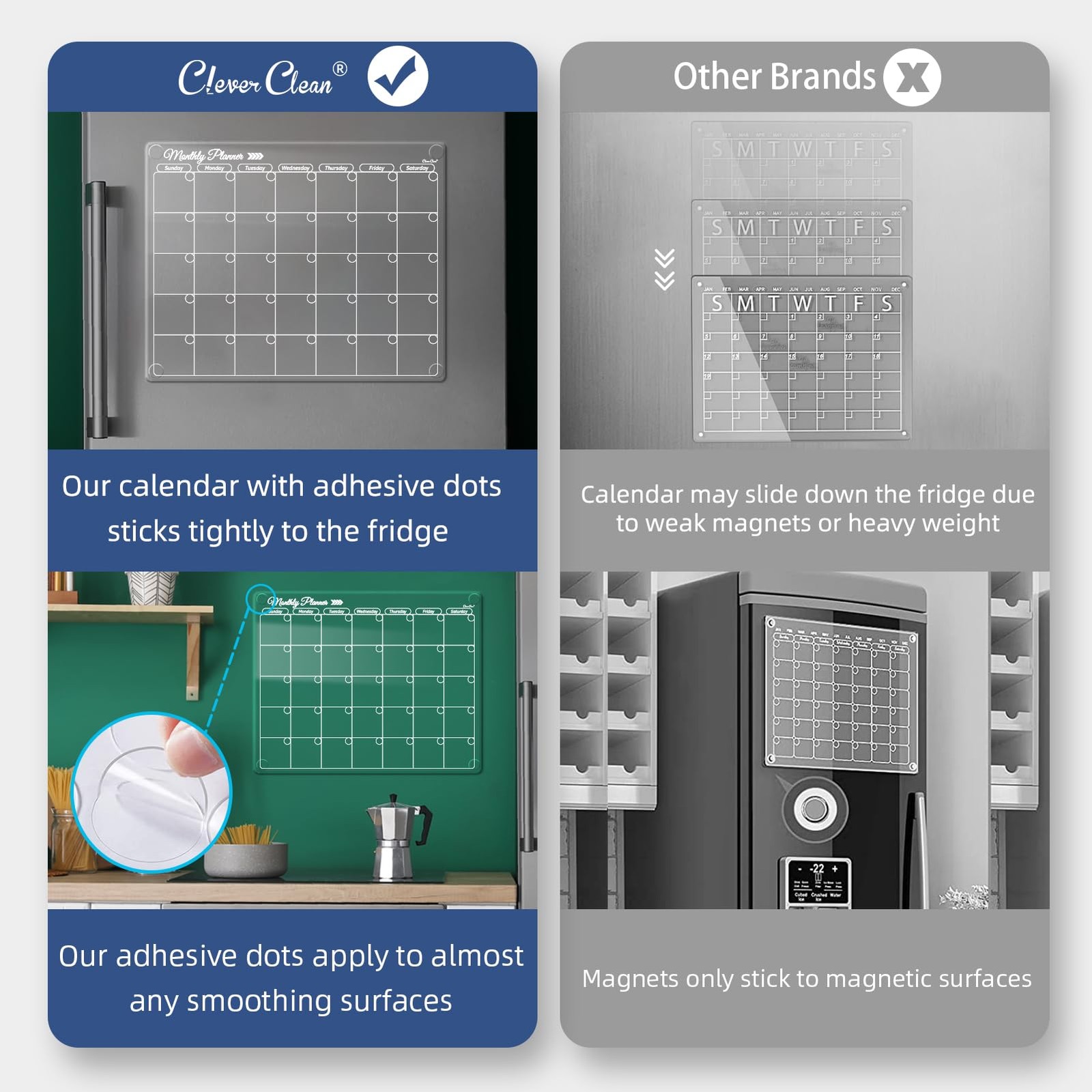 Clear Non-Magnetic Monthly Calendar for Fridge – Dry Erase Transparent