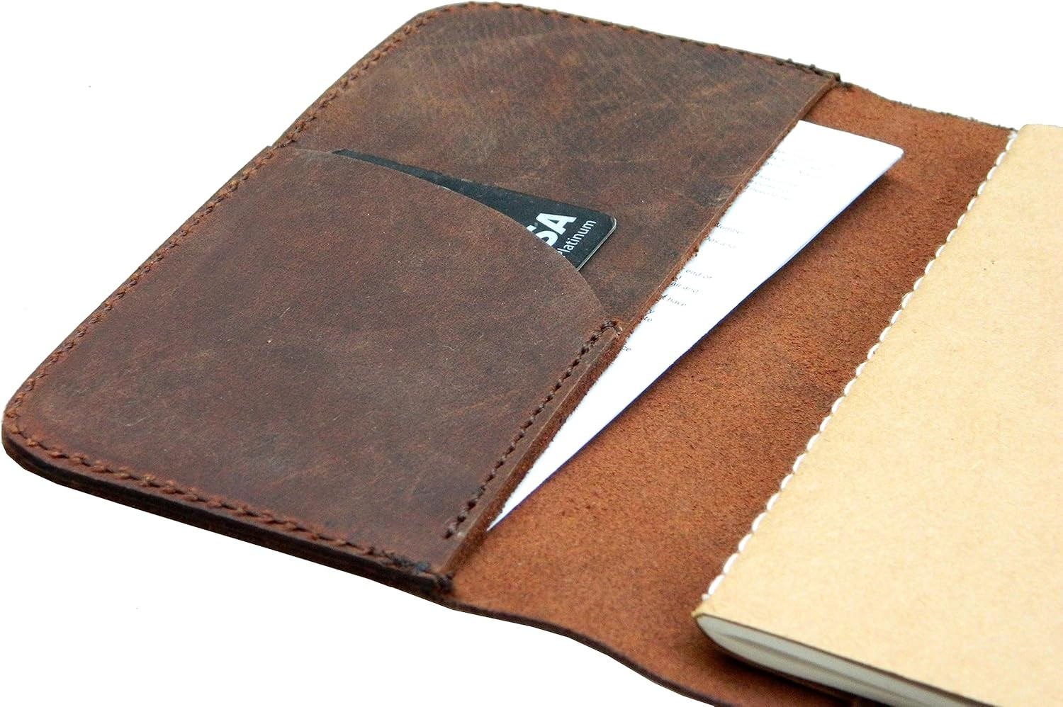 HERTE Leather Journal Cover for Field Notes, Small Pocket Size Notebook Brown