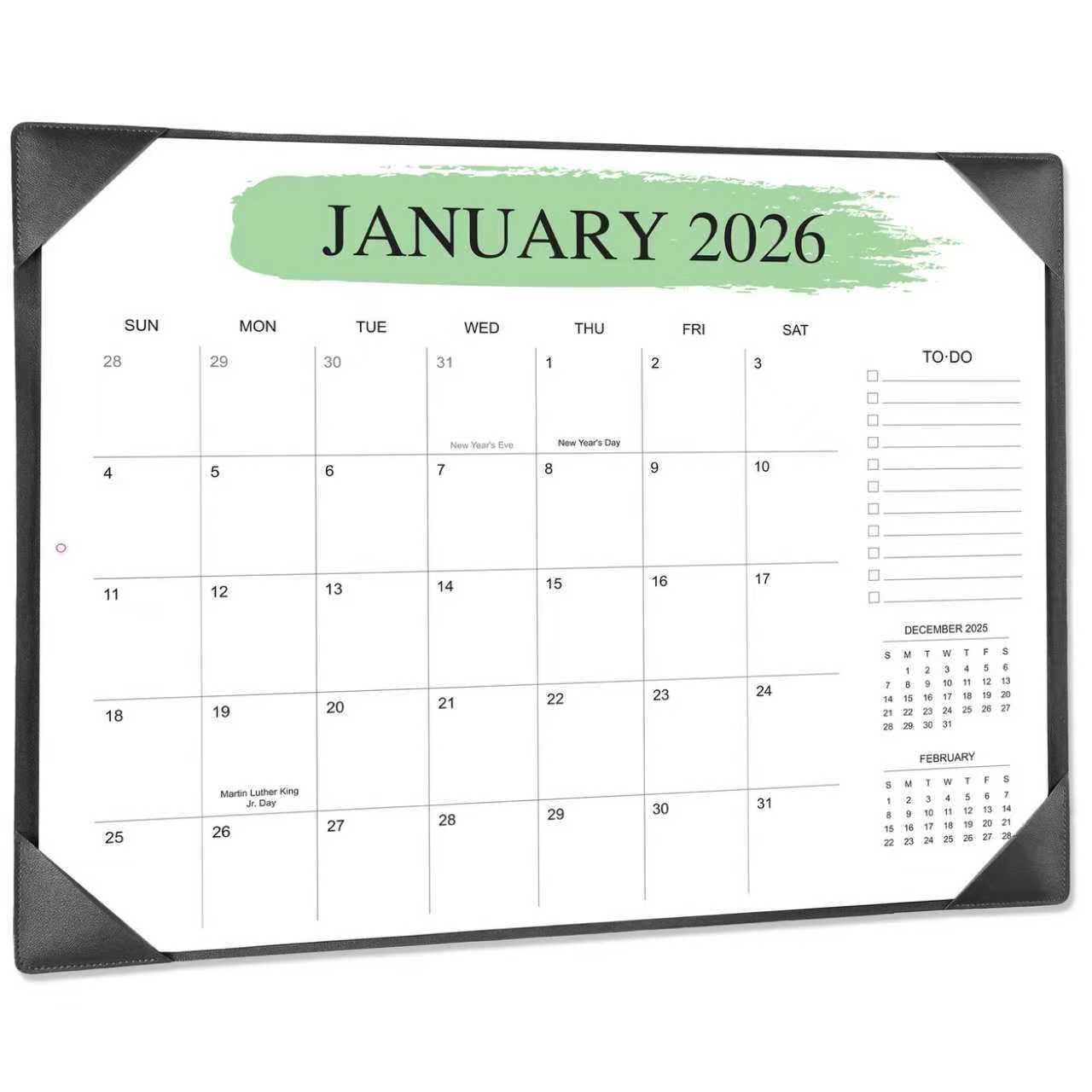 Desk Calendar 2026-2027 with Desktop Mat – 22″ x 22 Inches X 17 Inches, Black