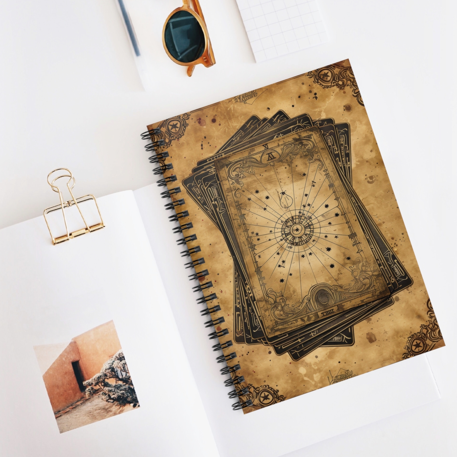 Vintage Style Fortune Teller Card Art – Spiral Notebook – Dream Journal Gift