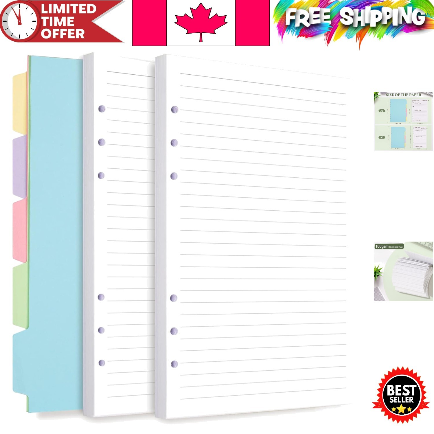 Versatile A6 Lined Refill Paper and Dividers for Daily Planner Organization