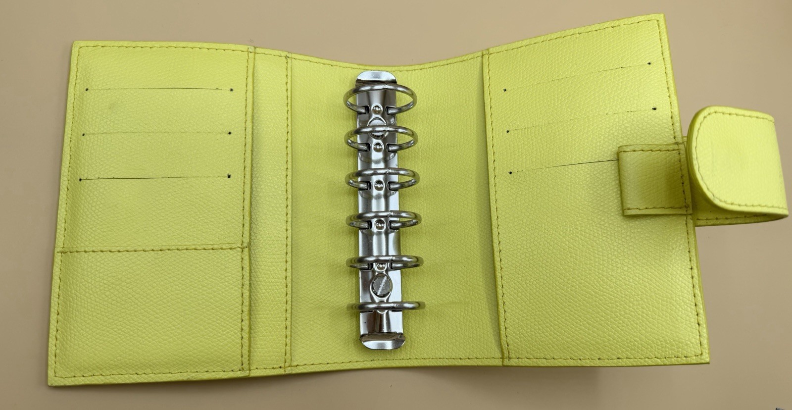 Naya Paperie Pocket Ring Planner Neon Yellow Leather 25mm Rings Pen Loop