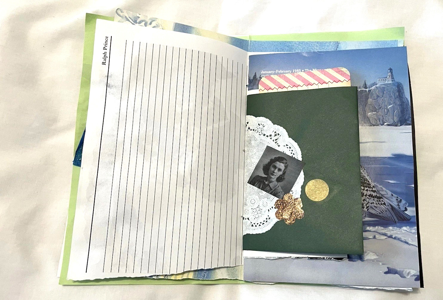 Junk Journal Winter Xmas Theme 6×9″ Handmade Paper Ephemera, Embellished Tassel