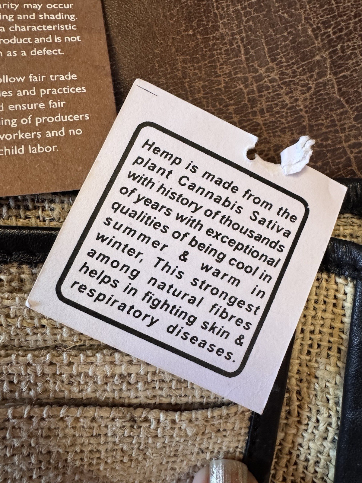 Natural Hemp and Leather Bifold Strap & Button Closure Made in Nepal