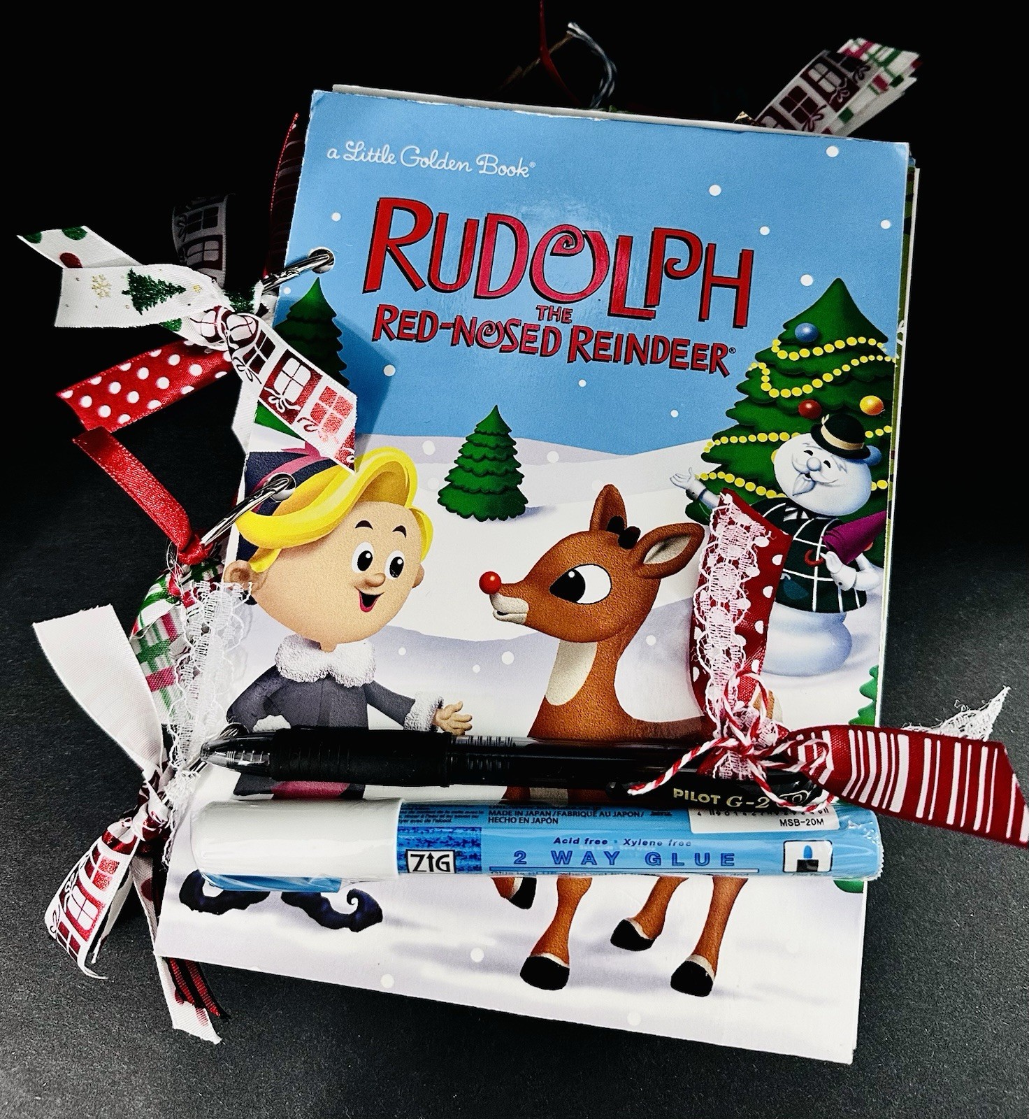 RUDOLPH Christmas Junk Journal Little Golden Book W/Embellishments & Glue Pen…