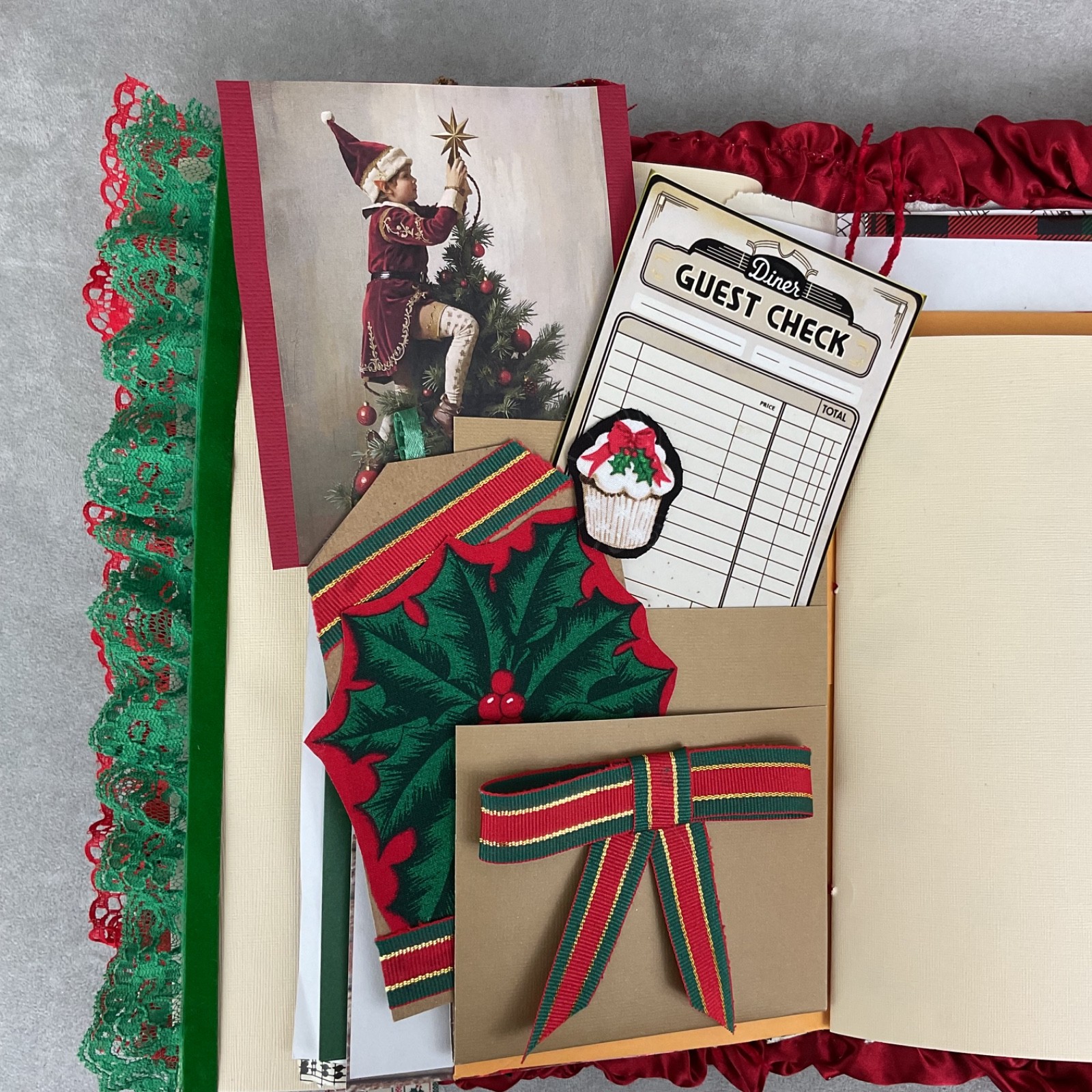 Handmade Christmas Junk Journal – 86 pages mixed media art book – quilted plaid