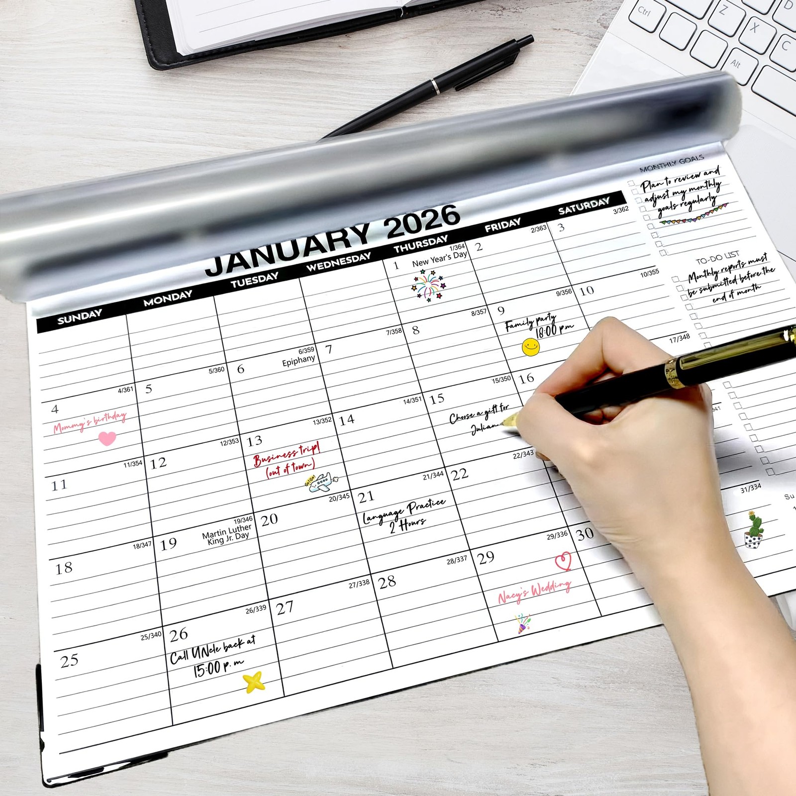 Desk Calendar 2026-2027 – 18-Month Large Black&White – Until June 2027