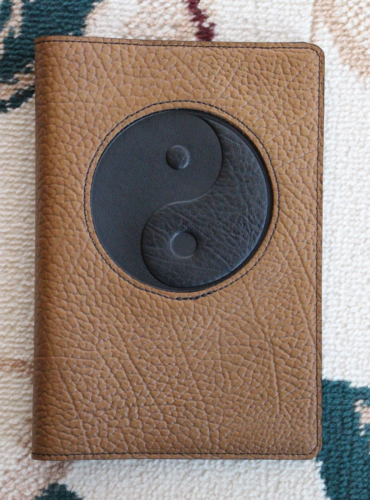 Oberon Design Pebble Leather ICON Journal Cover 6″x 9″ YIN & YANG in Taupe/Black