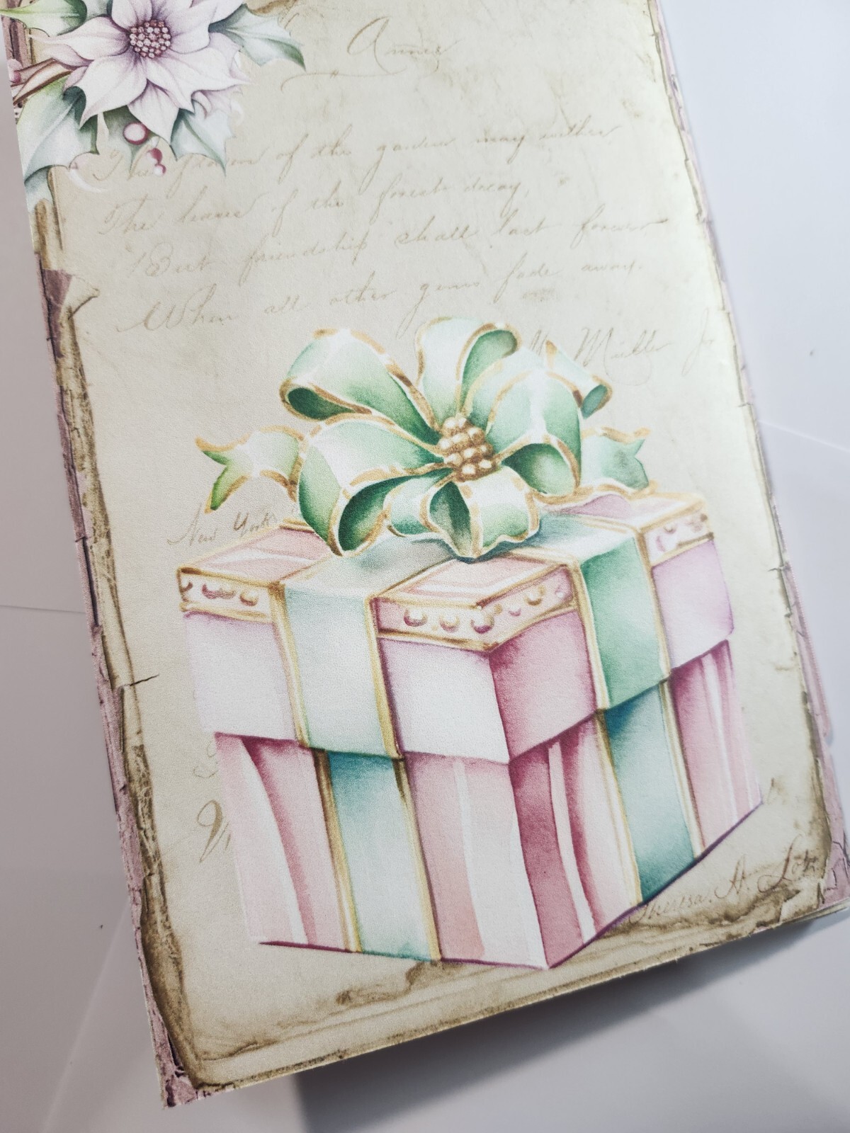 Junk Journal Booklet “PASTEL CHRISTMAS” Christmas Pink Holiday Ephemera, Cards+