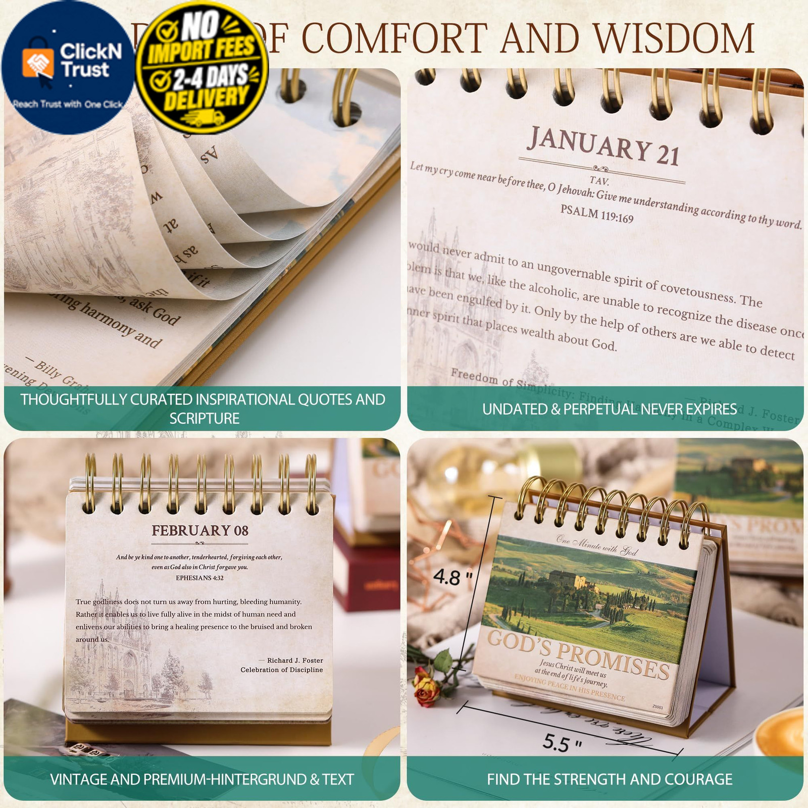 Desk Calendar – Christian Gifts/Religious Gifts for Women, Bible Gifts, 4.8″…