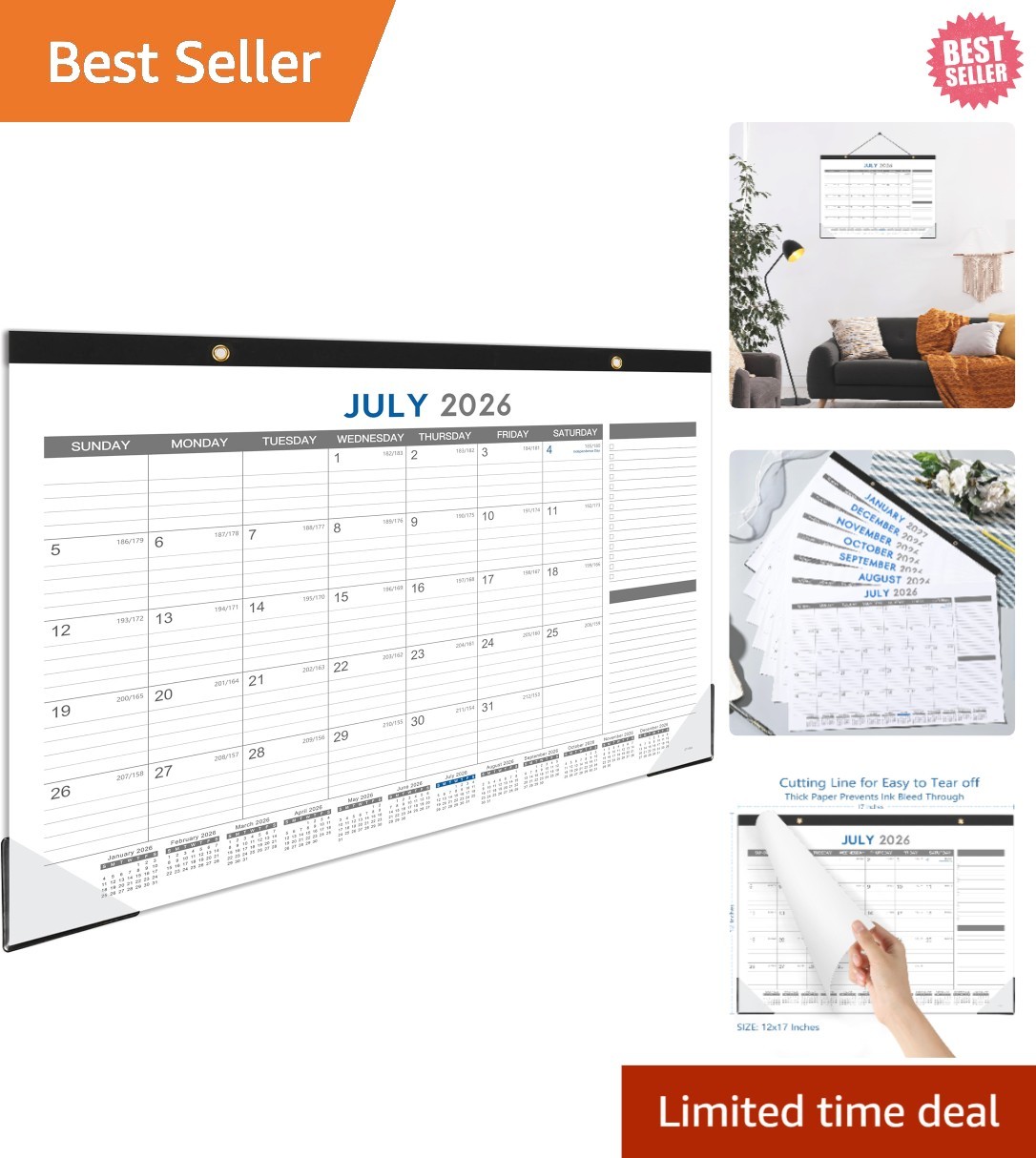 2026-2027 Desk Calendar – July 2026 – Dec 2027, 18 17″ x 12″, black