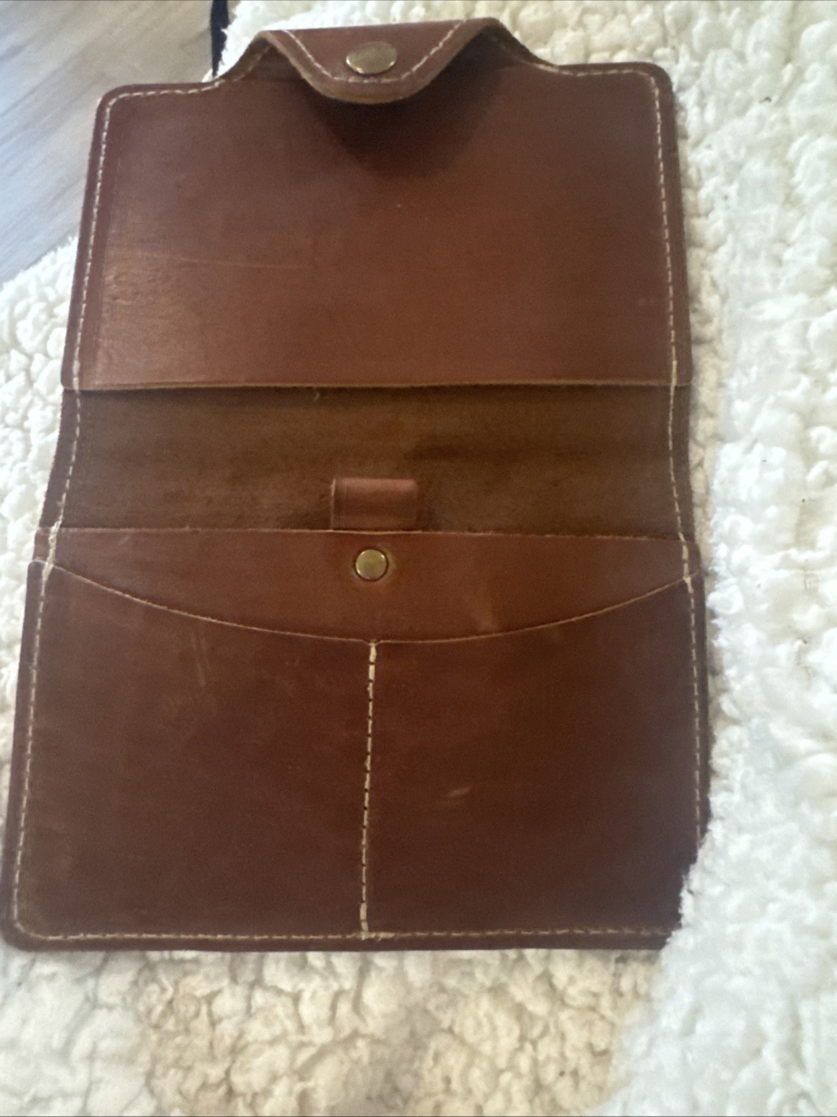 Holtz Genuine Kid Leather Portfolio Snap Latch Pockets Wallet Notebook Brown