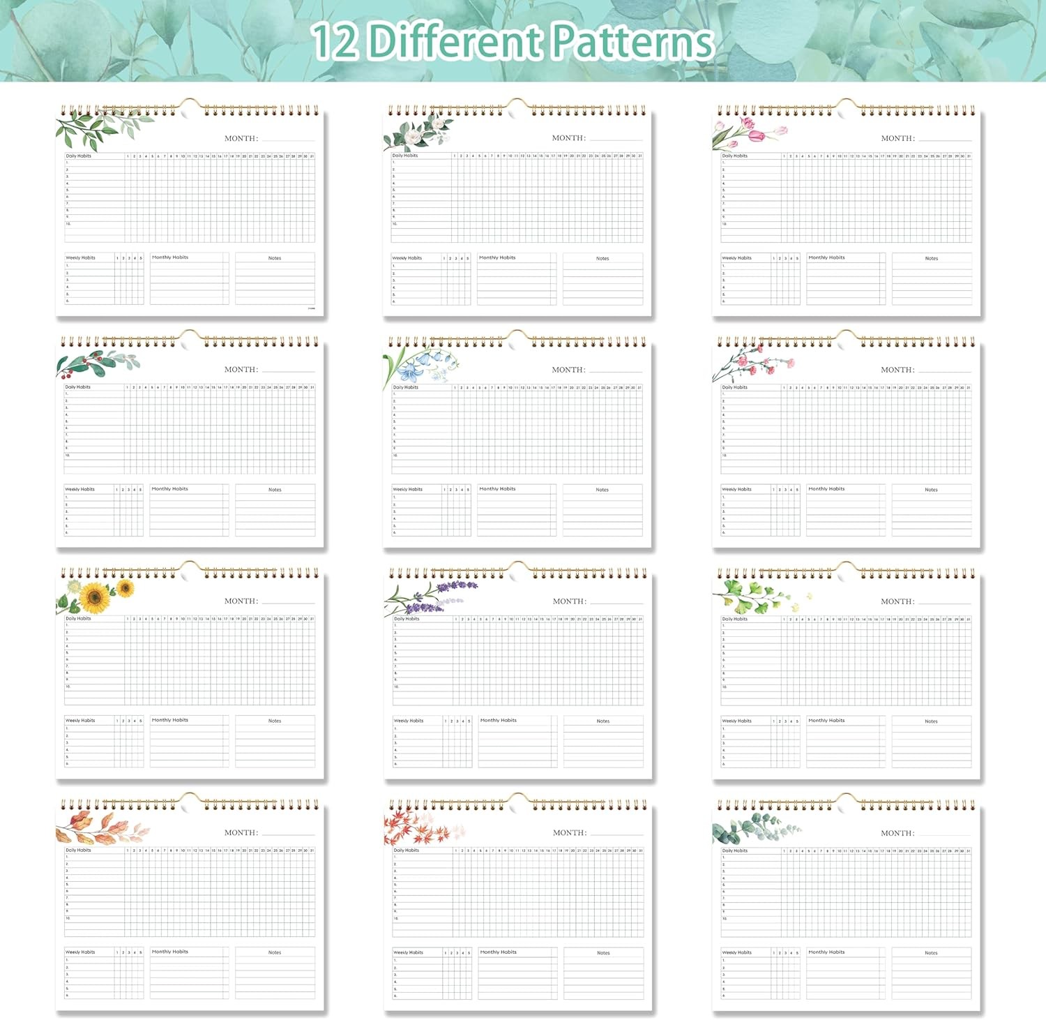 Habit Tracker Calendar – 12 Months Undated Daily Planner, 8″x10″, Weekly & Month