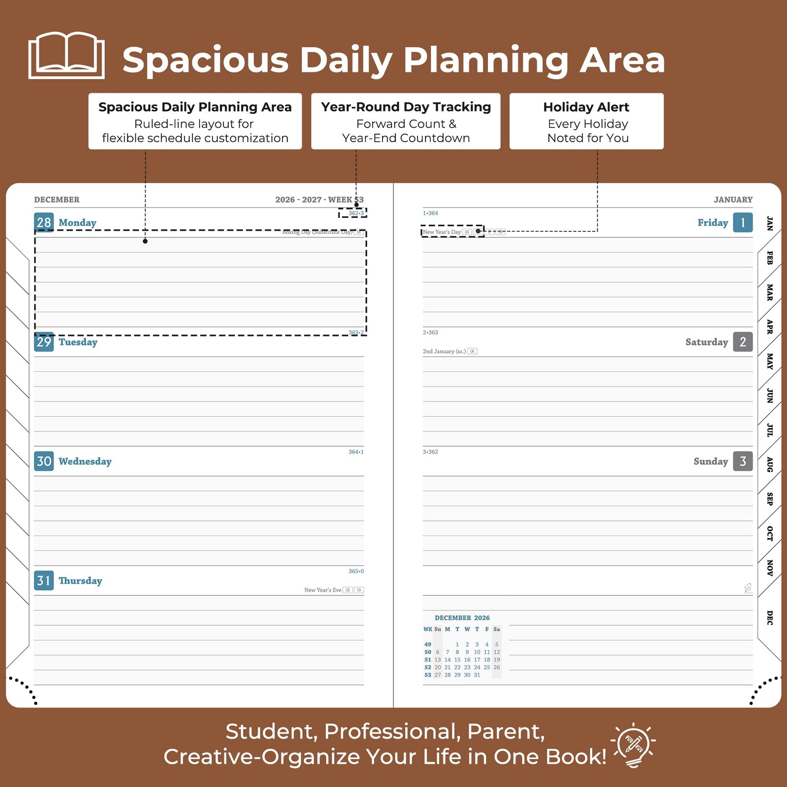 Planner 2026-2027 Daily Weekly and Monthly,8.5″x6.5″,18 Months Spiral Bound C…