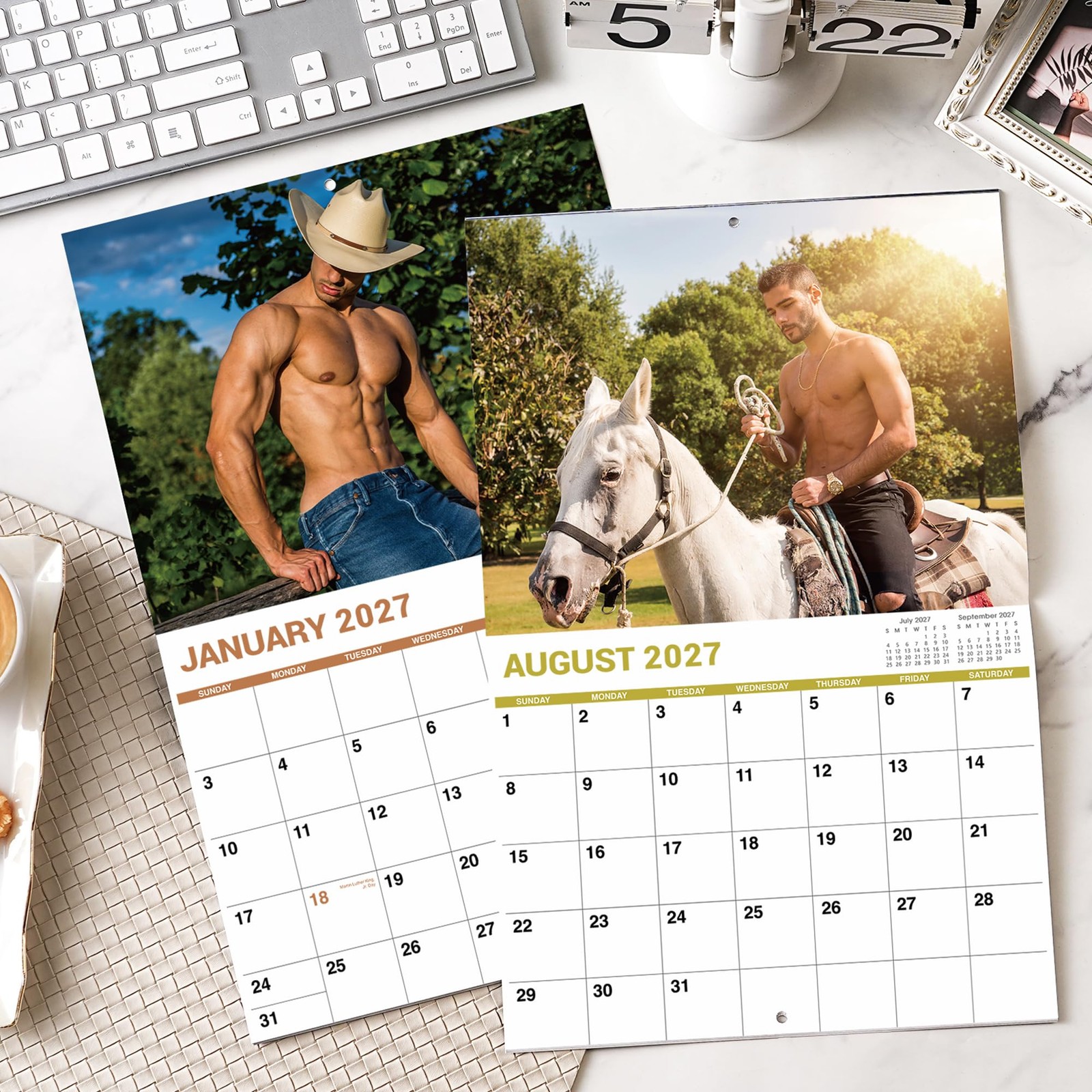 2027 Calendar – Shirtless Cowboys, Wall 2027, Jan. 2027 – 11”x17”