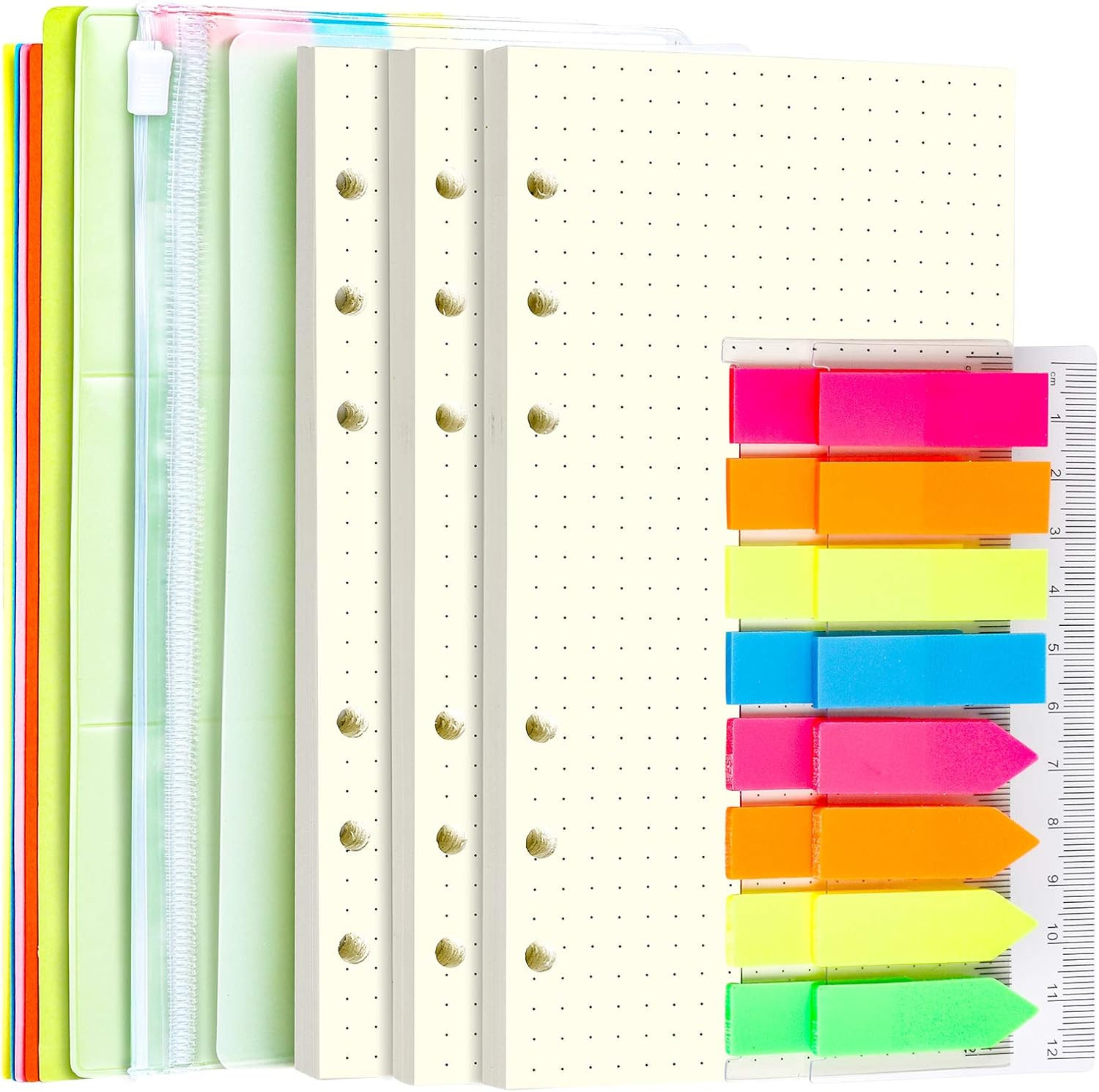 LEOBRO A6 Refill Paper, 3 Pack 45PCS A6 Dotted Loose Leaf Paper, with Page Marke