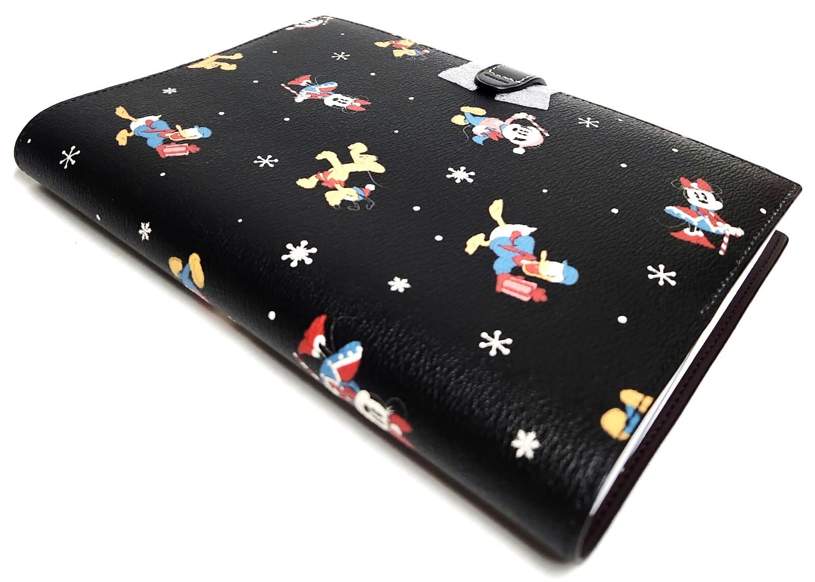 Coach Disney Notebook with Holiday Print Gunmetal Black Multi Smooth Leather NWT