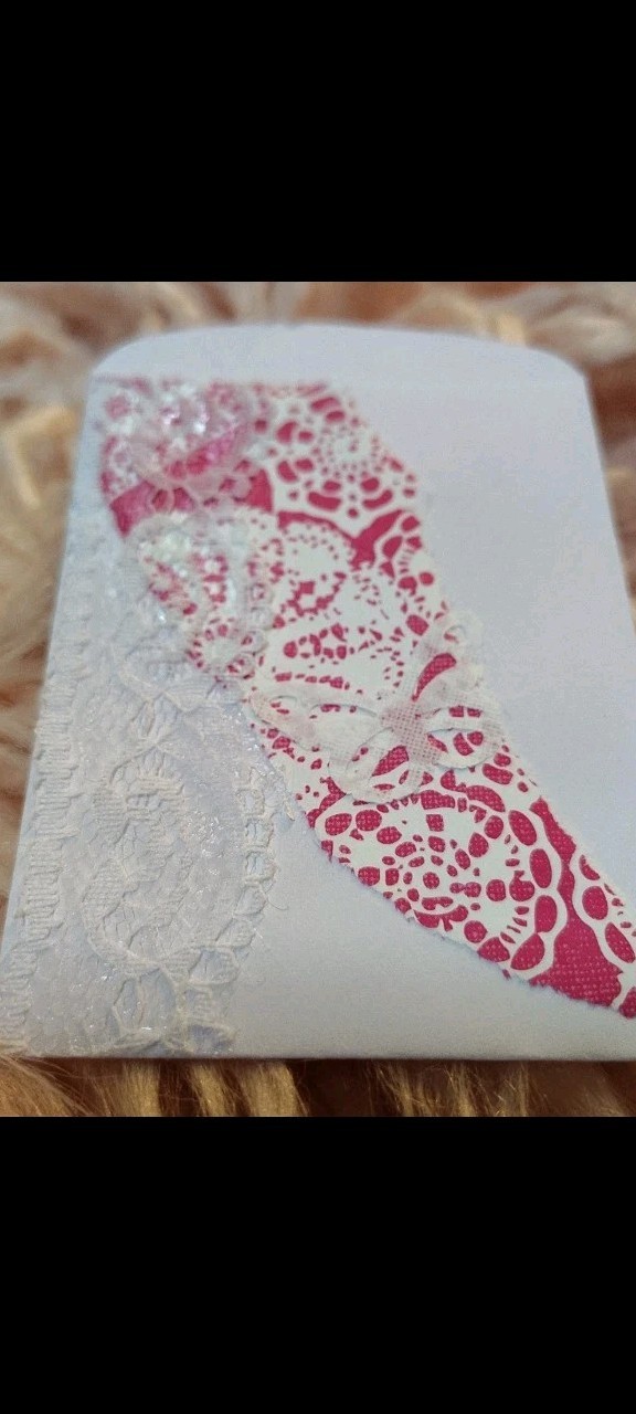 Junk Journal lace pockets Set of 3 Handmade White Pink lace Pretty Pink Shabby