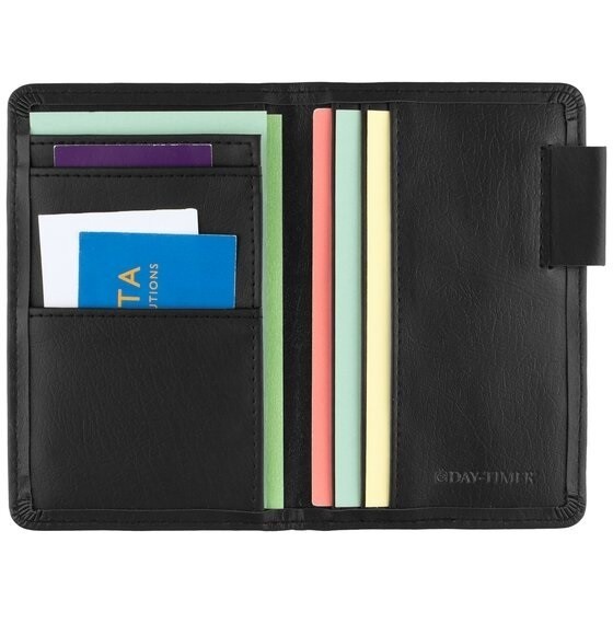 Day-Timer Antique Vinyl Open Style Planner Wallet, Black, Compact Size, 3″ x 5″