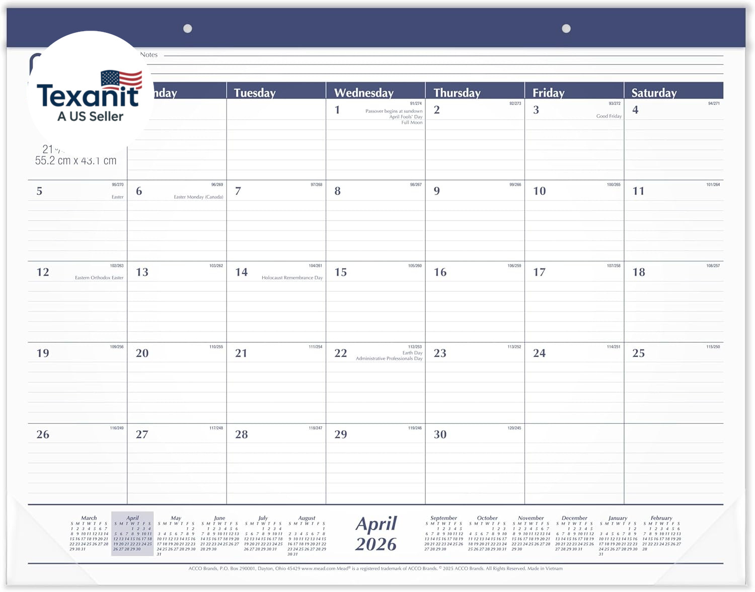 Desk Calendar 2026-2027 Planning Pad, Academic 15-Month April-June, Monthly, 21.