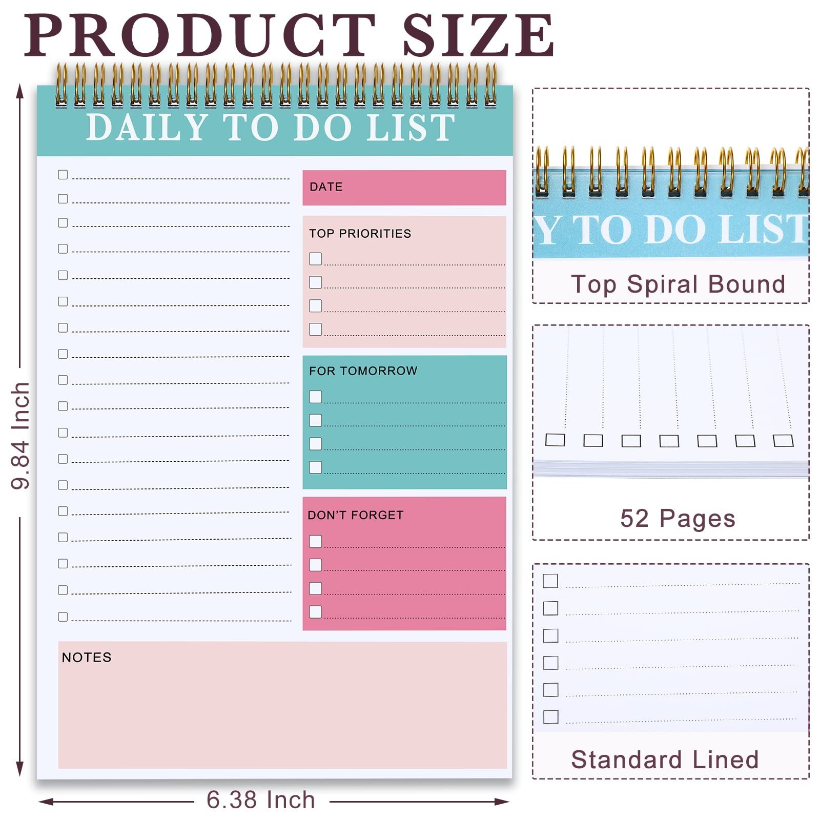 20 Pcs Daily Planner Notepad – 52 Sheets Tear-Off, Spiral To-Do List Notebook, 6